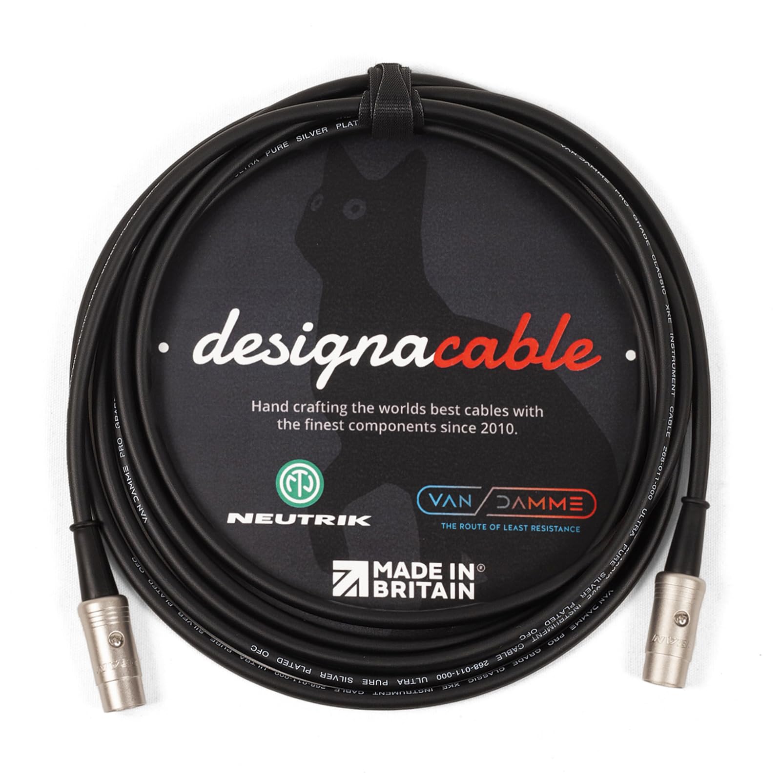 designacable.com 10m - Black Flexible Midi Lead - Handmade in the UK using Van Damme XKE Cable & Rean NYS322 5 Pin DINs.