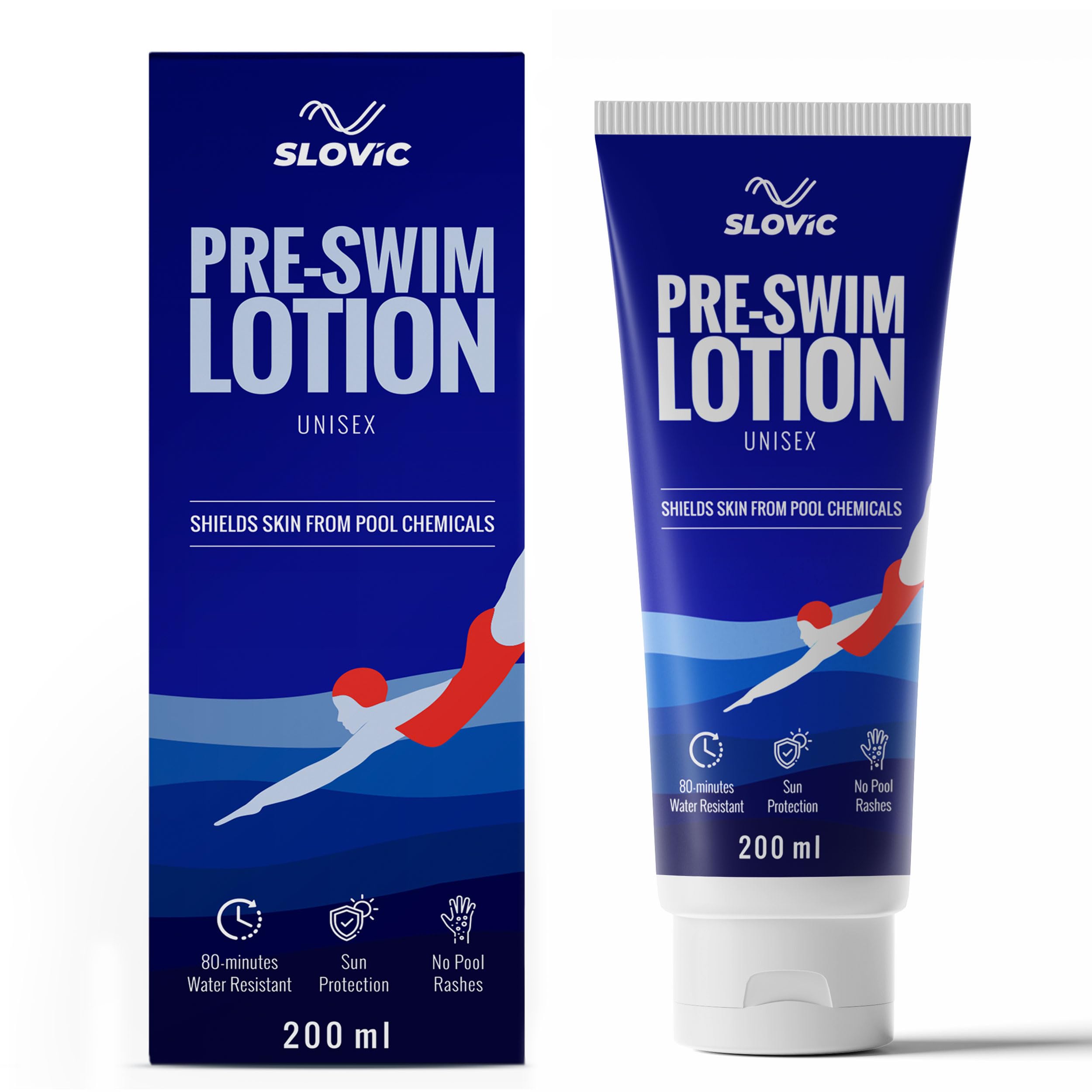 SLOVIC Pre Swim Lotion for Kids 200ml - Apply Before Swimming | Body Lotion | Swimming Cream for Chlorine Protection | Swimmers Waterproof Pool Cream | Upto 80 mins of Water Resistance