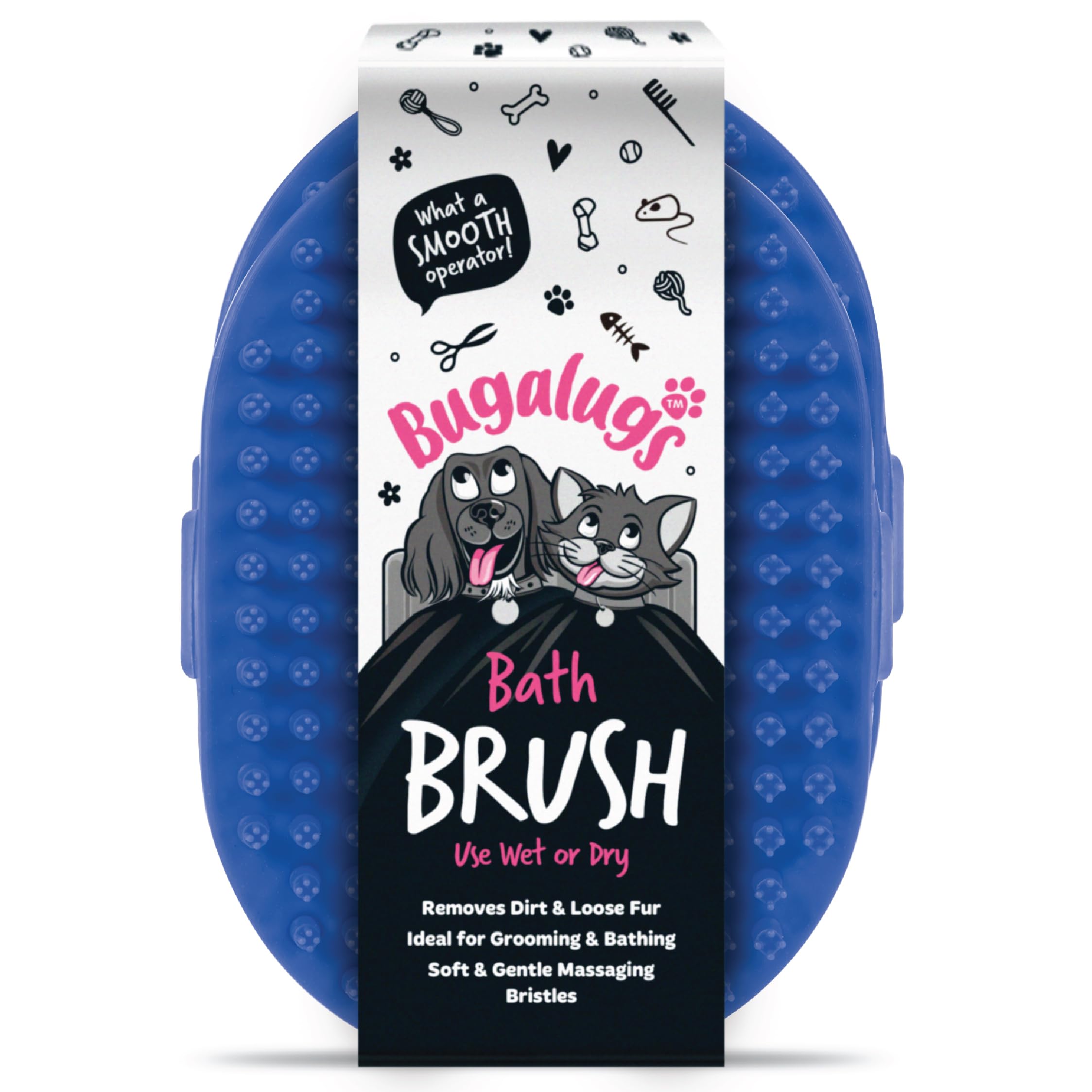 BUGALUGSDog Shampoo Bath Dog Brush & Cat Brush, use wet or dry as dog grooming brush for dog grooming & dog bath bathing use alongside our dog shampoo for smelly dogs & cat shampoo (Blue (2 Pack))