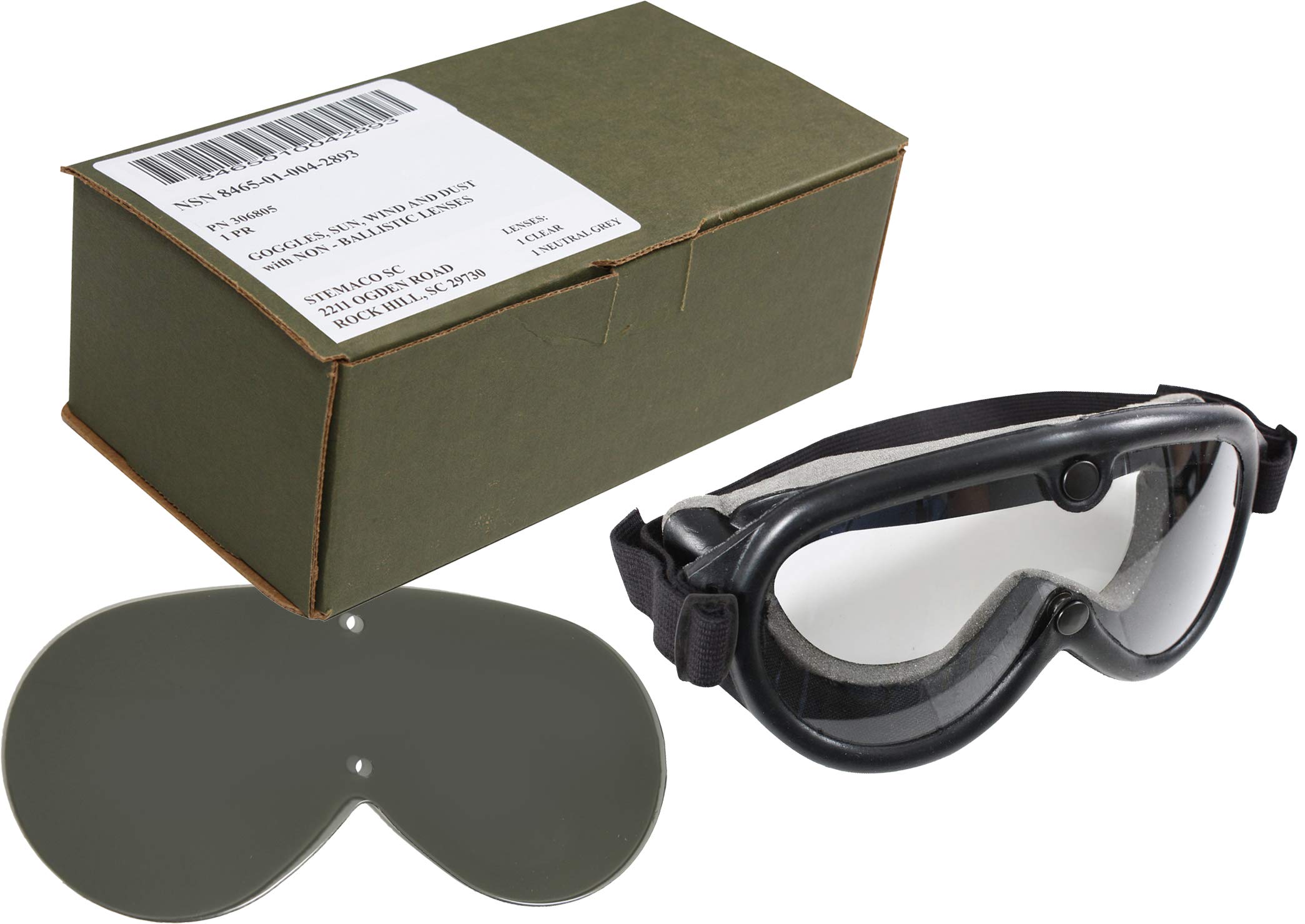 Genuine US Army GI Sun, Wind & Dust SWDG Military Goggles - Black with 2 Lenses Included (USA Made)