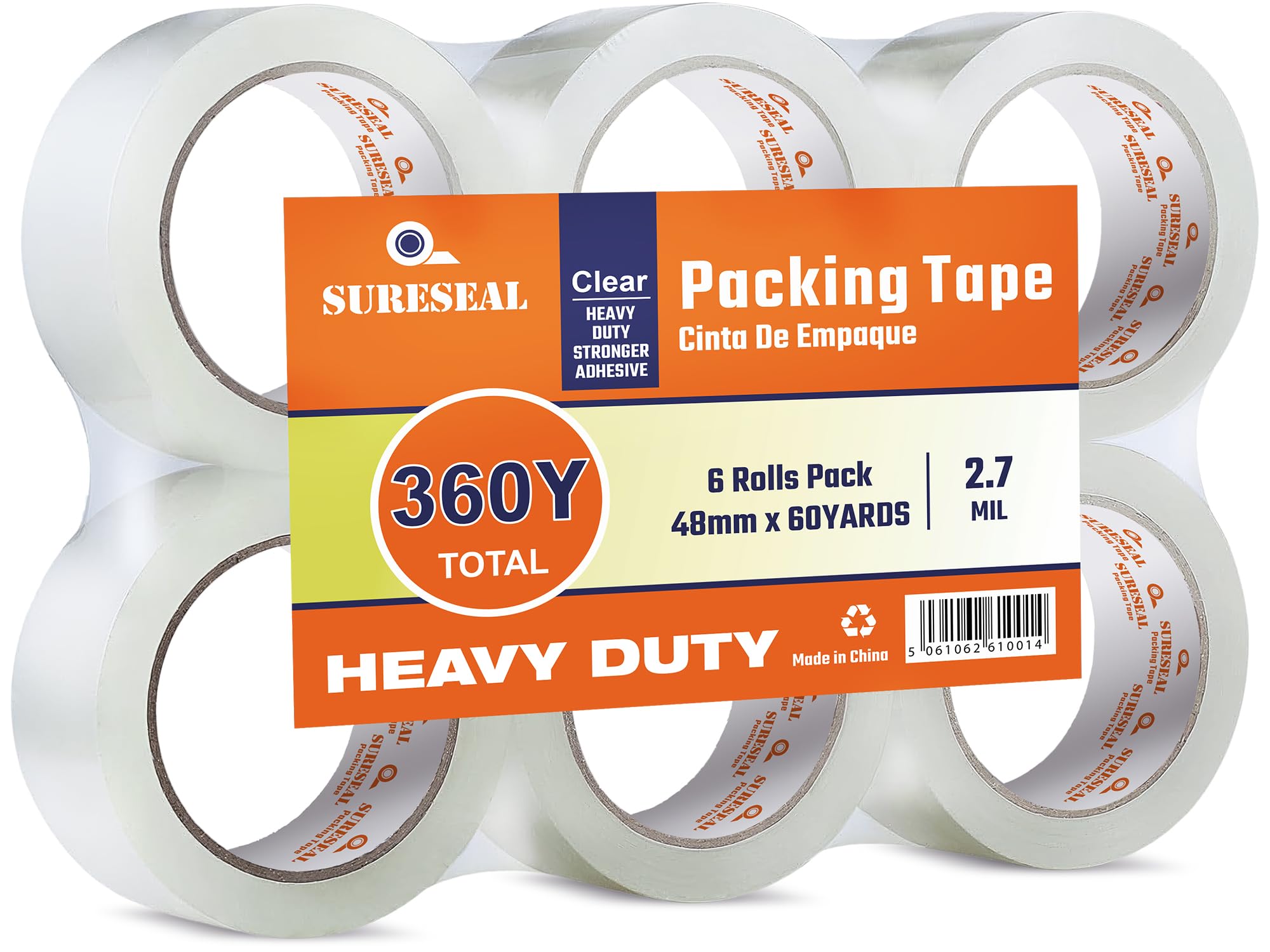 Heavy Duty Packing Tape 6 Rolls, Total 360Y, Clear 2.7 mil, 1.88 inch x 60 Yards, Ultra Strong, Refill for Packaging Shipping Moving Sealing