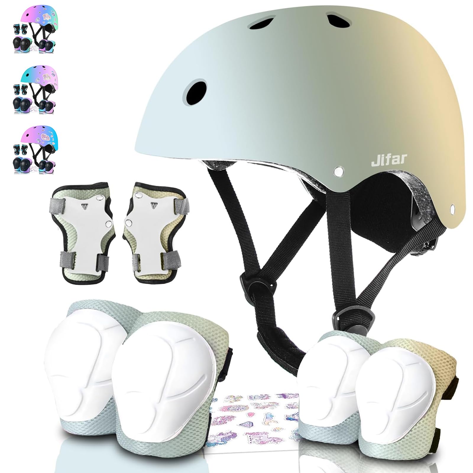 Color Gradient Adjustable Bike Helmet with Knee Pad Elbow Pads Guards,Kids Toddler Boys Girls Child Skateboard Helmet and Pads for Kids 3-5-8-14+Riding Scooter Inline skatings Longboard Roller Skate