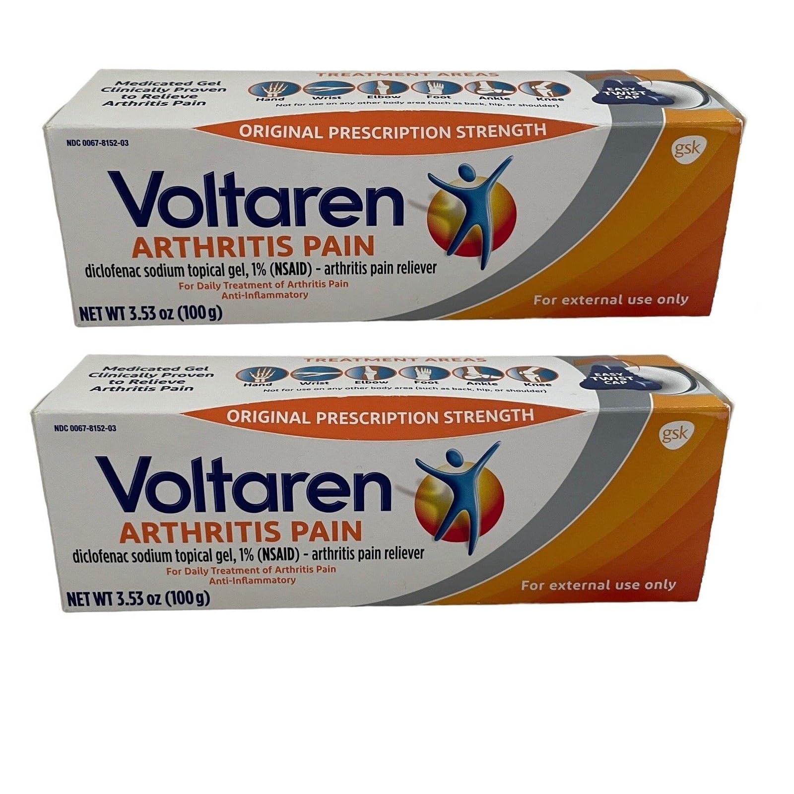 VOLTARENVoltaren Arthritis Pain Gel for Powerful Topical Arthritis Pain Relief - NEW Easy Open Cap - 100 g x 2