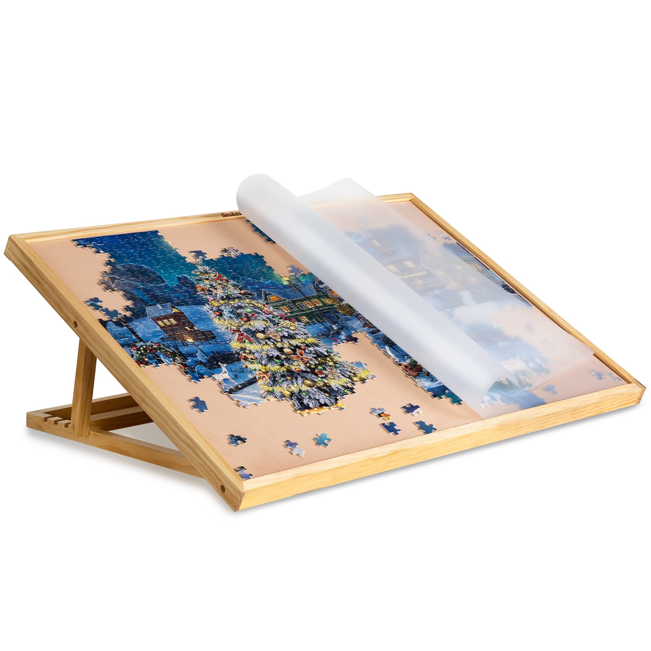 Becko US Adjustable Wooden Puzzle Board with A Cover Jigsaw Puzzle Plateau Puzzle Easel for Adults and Kids for Puzzles Up to 1000 Pieces