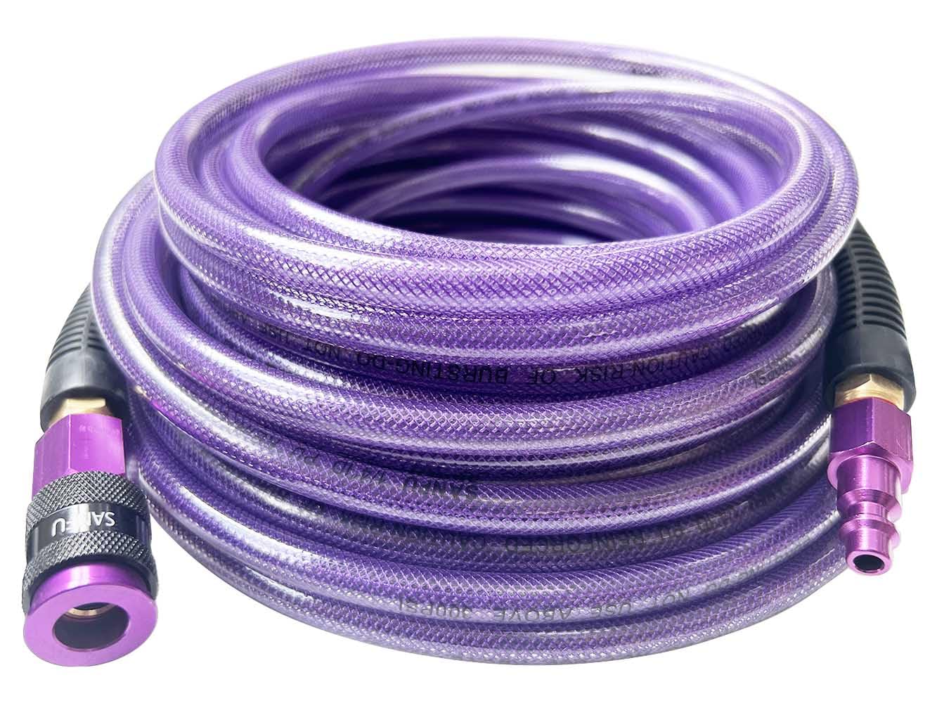 SANFU (PU) Polyurethane Reinforced 1/4”ID(6.3 x 9.8mm) x 50ft, Air Hose, Lightweight, Professional with 1/4-Inch Swivel Solid Aluminum Quick Coupler and Plug, Purple(50’)