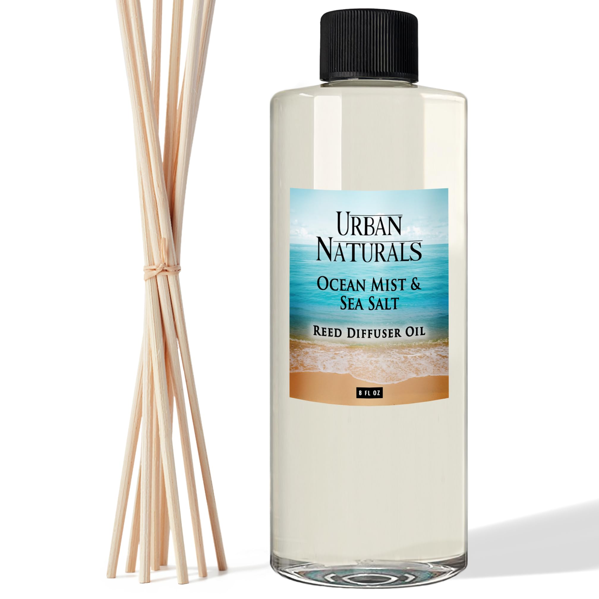 Urban Naturals Ocean Mist & Sea Salt Essential Oil Reed Diffuser Refill | Large 8 Ounce Size | Includes a Free Set of Reed Sticks! Made in The USA