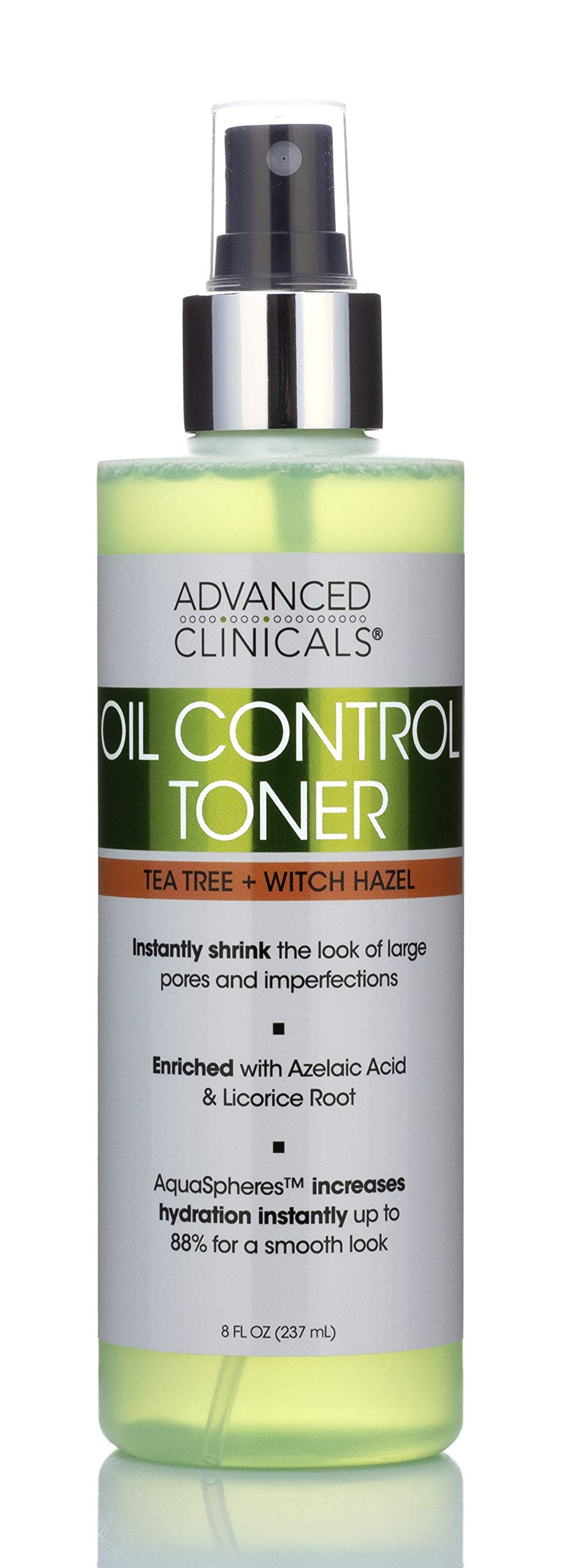 Advanced Clinicals Oil Control Purifying Facial Mist Toner. Hydrating, Non-Greasy Tea Tree Oil, Witch Hazel Toner W/Aloe Vera Face Mist Cleans Pores & Clears Acne All Skin Types, 8 Fl Oz (Pack of 1)