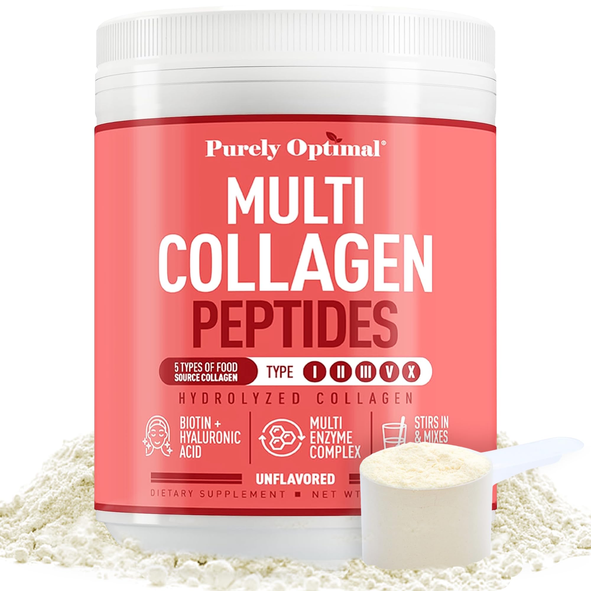 Collagen Supplement for Women - Peptides Powder with Biotin & Hyaluronic Acid for Hair, Nails, Skin, Bones & Joints, Unflavored, Easy Mixing 42 Servings