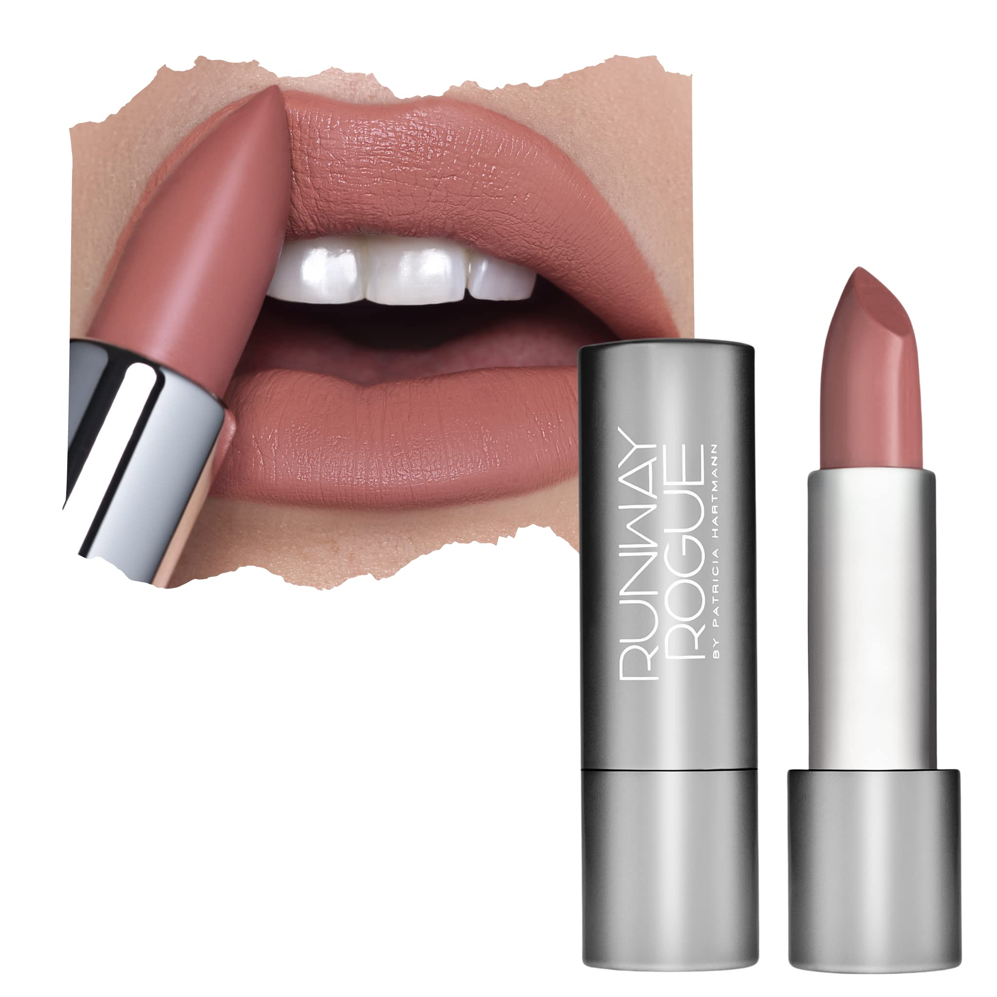 Runway Rogue90s Vibe Lipstick, Moisturizing Matte Nude-Rose Lipstick, ‘Booked Out’