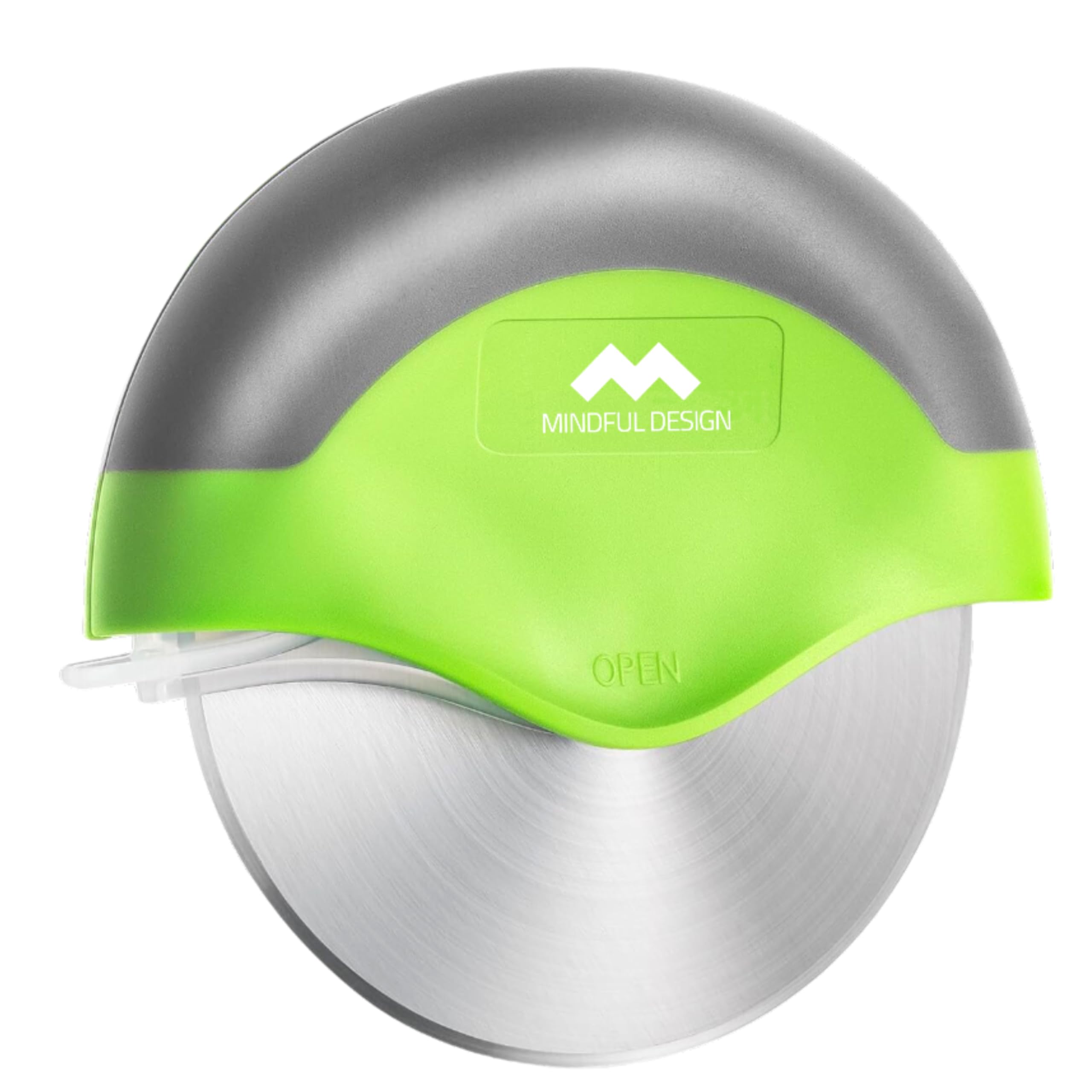 Mindful Design Pizza Cutter Wheel with Protective Blade Cover, Easy to Clean and Dishwasher Safe Ergonomic Pizza Slicer (Green)