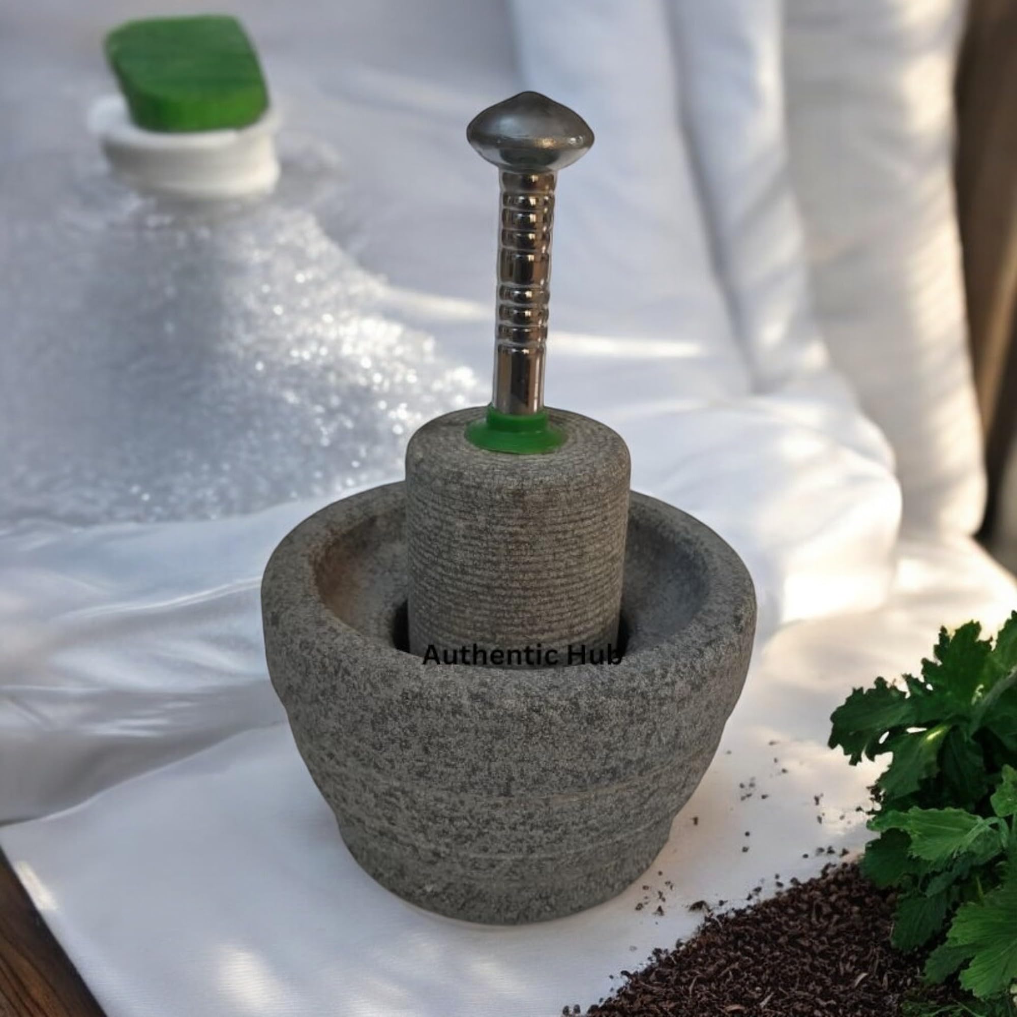 Handmade Khalbatta: 7.9 Inch Traditional Mortar and Pestle for Authentic Grinding – Granite, Marble, and Tamda Kharal - Authentic HUB