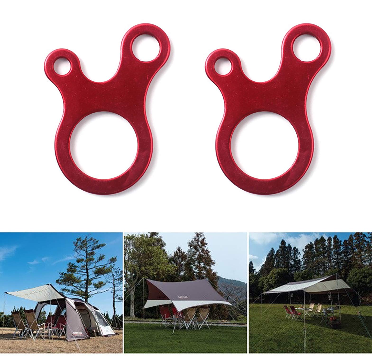 SOLDOUT™ 2 PCS 3 Holes Quick Knot Rope Outdoor Snail Mountaineering Buckle Tent Awning Adjust Buckle Wind Rope Buckle Non-Slip Button (Red, Pack of 2)