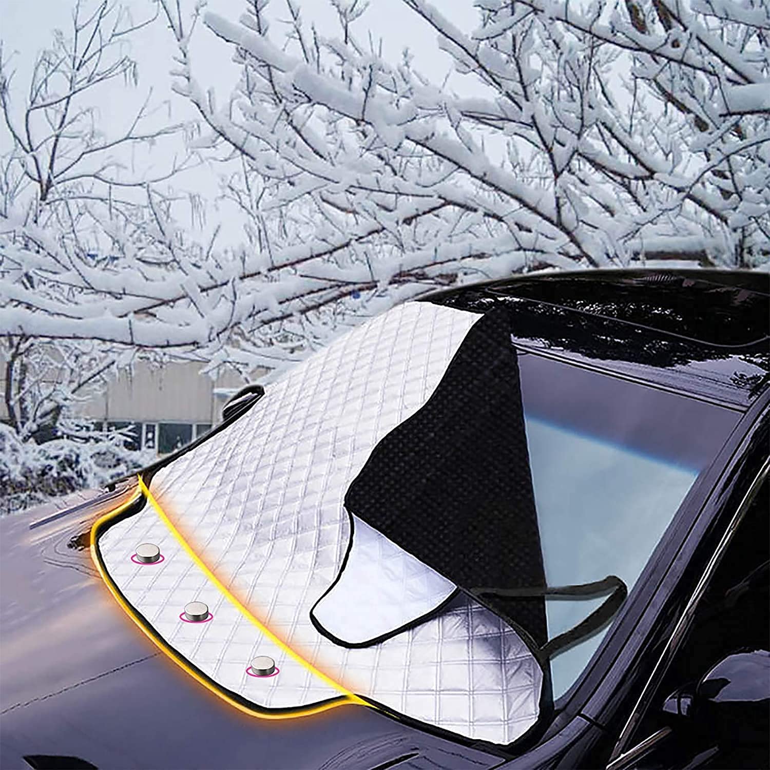 FREESOO Car Sun Shade Windscreen Cover UV Front Screen Cover Magnetic Windshield Protector Aluminum Shield Screen Keep Car Cool Dust Frost Snow Ice Cover in all Weather Medium 183cm*114cm