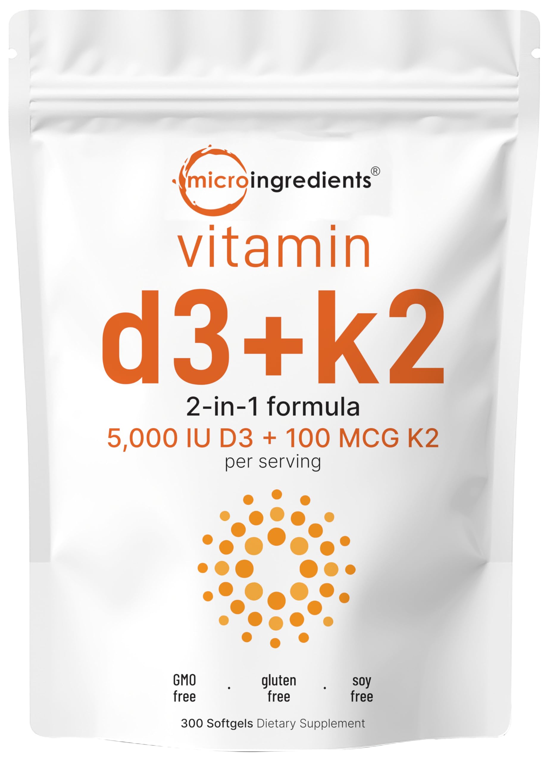 Micro IngredientsVitamin D3 5000IU Plus K2,2-In-1 Formula,300 Liquid Softgels