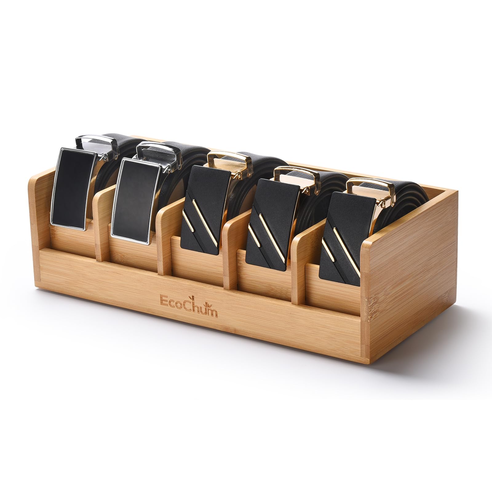 Bamboo Belt Organizer Box - Storage Grid to Display 5 Belts - Belt Organizer for Closet and Drawer Organizers, Mount Rack for Wall - Belt Holder for Men and Women (Natural Bamboo)