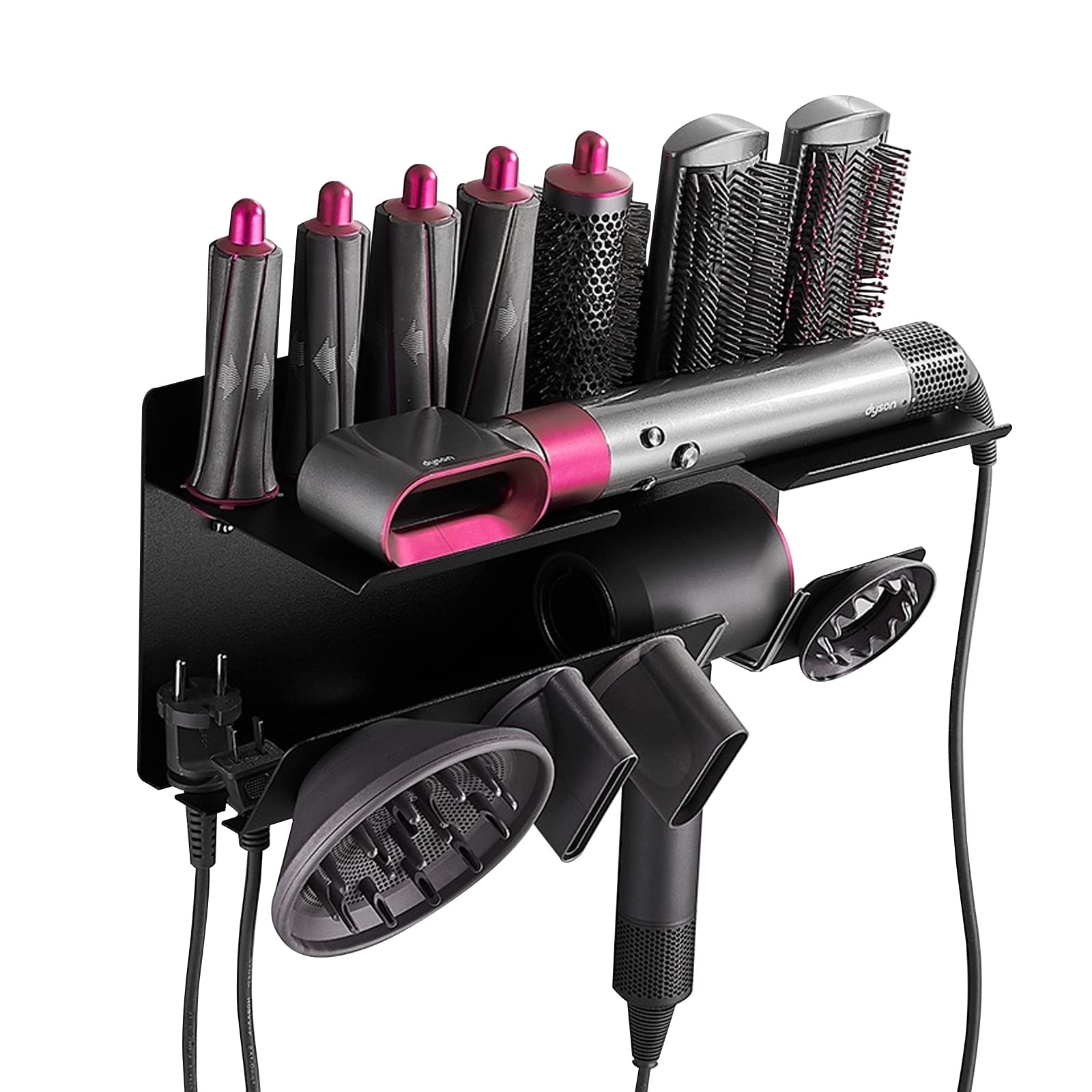 maxant 2 in 1 Wall Mount Holder for D-y-s-o-n A-i-r-w-r-a-p Styler and D-y-s-o-n S-u-p-e-r-s-o-n-i-c Hair Dryer, Wand Organizer Storage Rack Stand for Barrels Brushes Diffuser Nozzles Accessories (B)