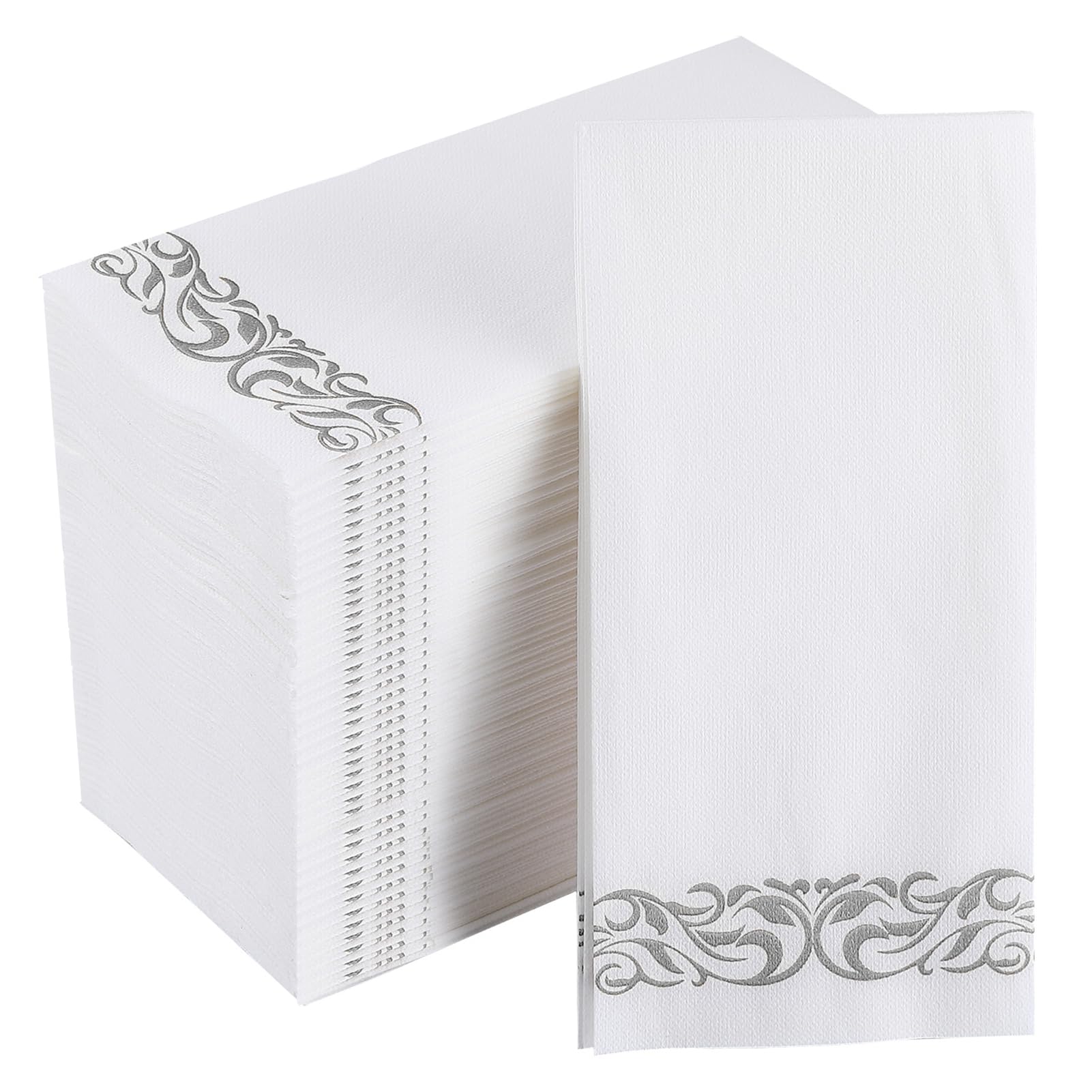 FOCUSLINE 100 Linen Feel Disposable Bathroom Napkins, Guest Towels Disposable Bathroom Soft, Absorbent Napkins Paper, Disposable Hand Towels for Bathroom, Parties, Weddings, Dinners, Silver, 12" x 17"