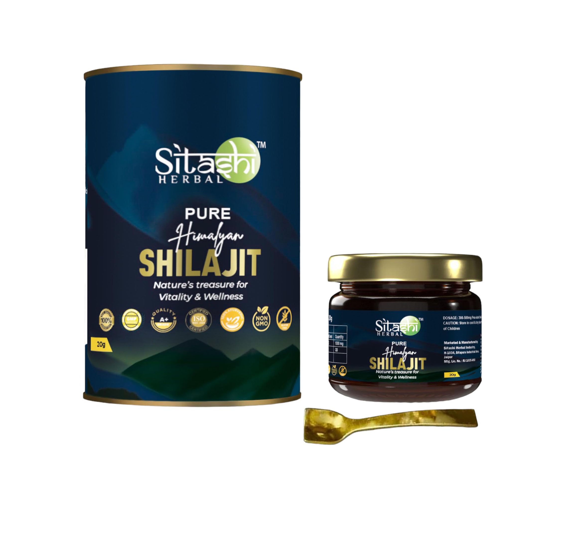 SITASHI HERBAL Pure Himalyan SHILAJIT Nature's treasure for Vitality & Wellness | Shilajit Gold Resin for Men and Women | Boosts Performance | Strength and Stamina (20g)