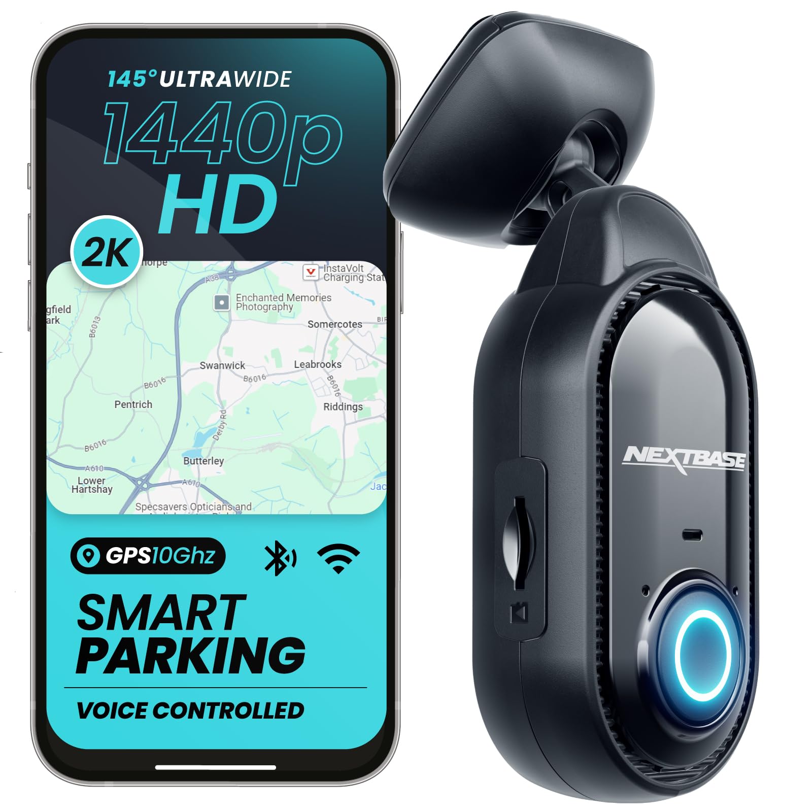 Nextbase Piqo 2K Car Dash Cam – Small & Mighty! Mini 2 K Ultra-Wide 145°, Voice Control & ESOS, Witness & Guardian Lite - Advanced Wifi 2.4, 10Hz GPS, Bluetooth 4.1 - Smart Parking, NB App, NBPICO2