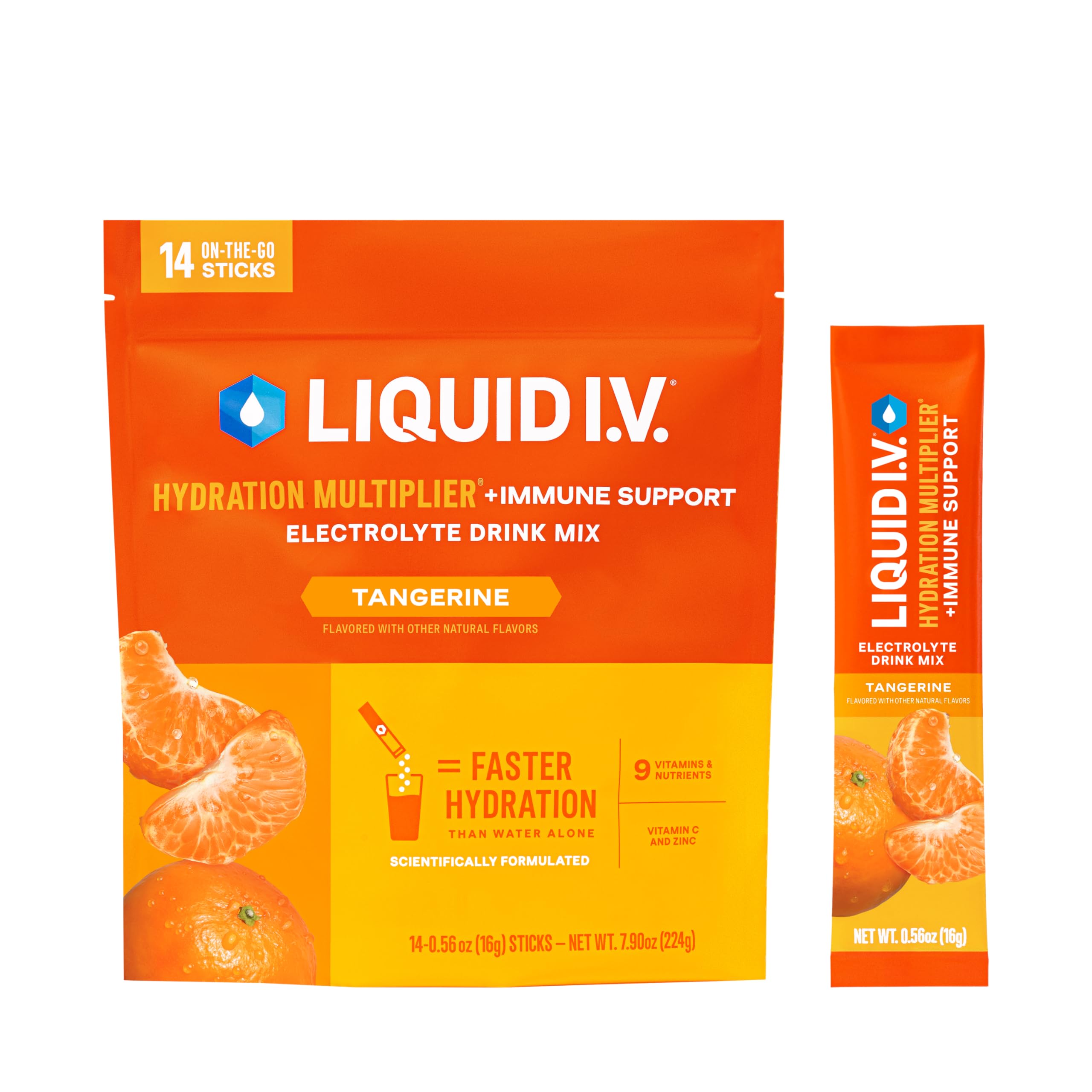 Liquid I.V.Hydration Multiplier +Immune Support - Tangerine | Electrolyte Powder Drink Mix | 1 Pack (14 Servings)