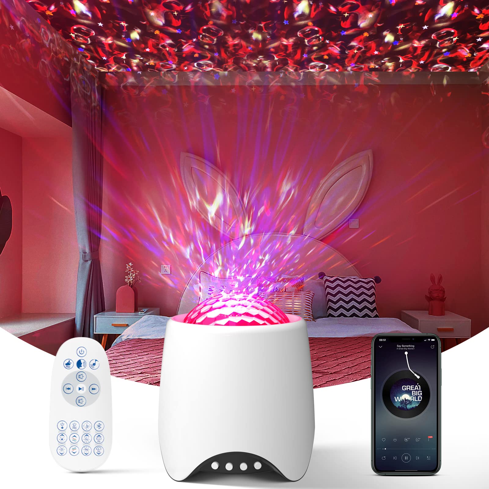 Room Decor, Star Projector with White Noise Machine, Galaxy Night Light Projector for Baby Sleeping,Bluetooth Speaker, Nebula Ocean Lights Gifts for Him Men Women Kids Adult Bedroom