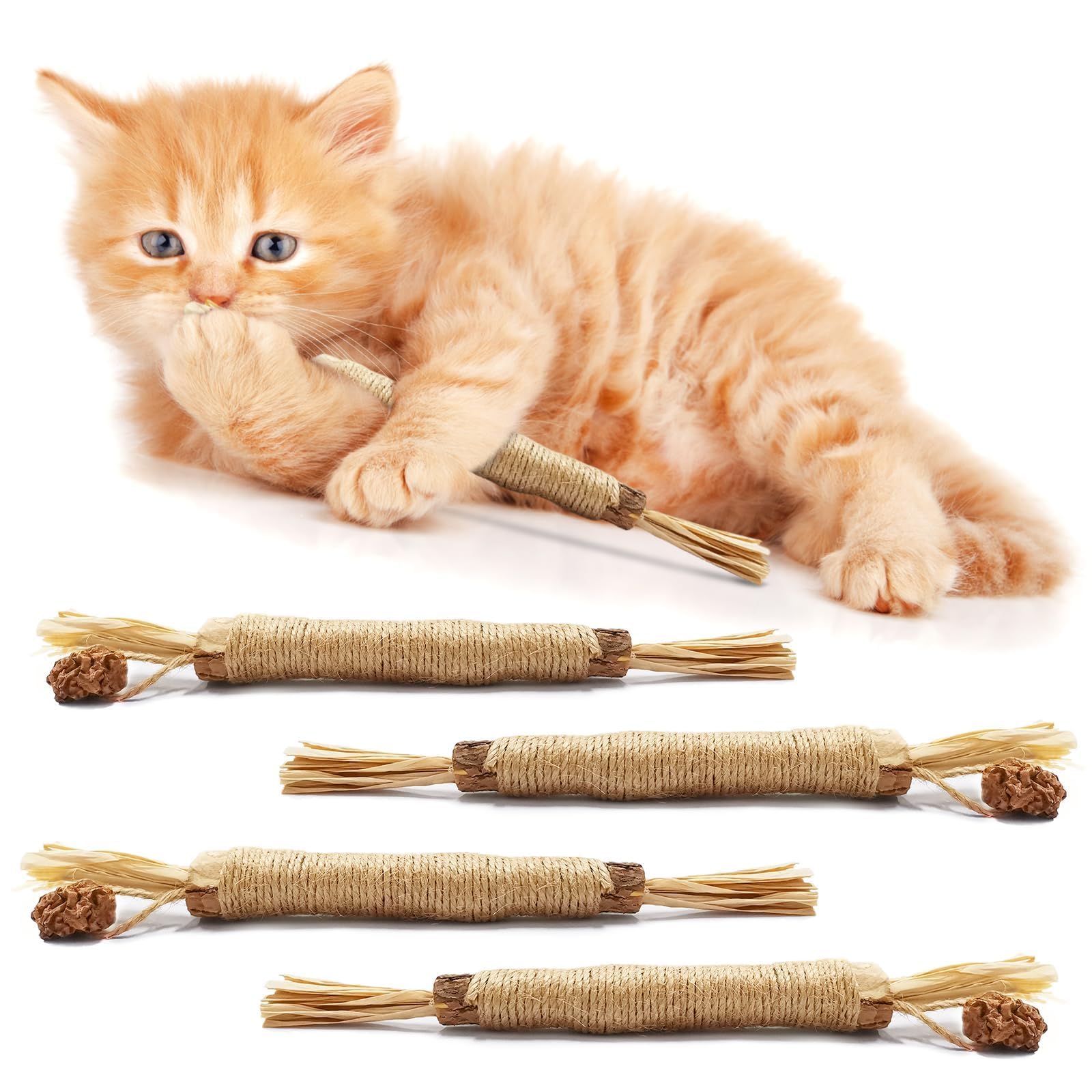 RayyanCat Toy with Silvervine for Cats, Edible Catnip Cat Chew Toys for Cats Lick, Silvervine Sticks Interactive Cat Toys for Indoor Cats, Kitten Teeth Cleaning and Fresh Breath(5Pack)