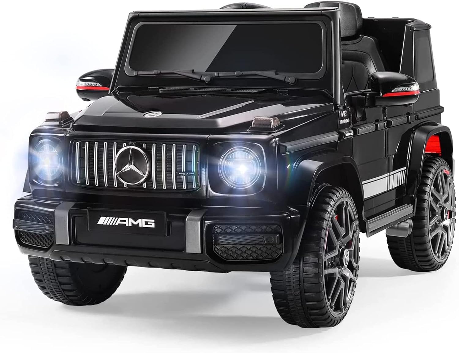 TechPlus AMG G63 12V Ride On Car with Remote Control for Kids (2024 Version) Suspension System, Openable Doors, LED Lights, MP3 Player, New Version, Black White By TechPlus (Black)