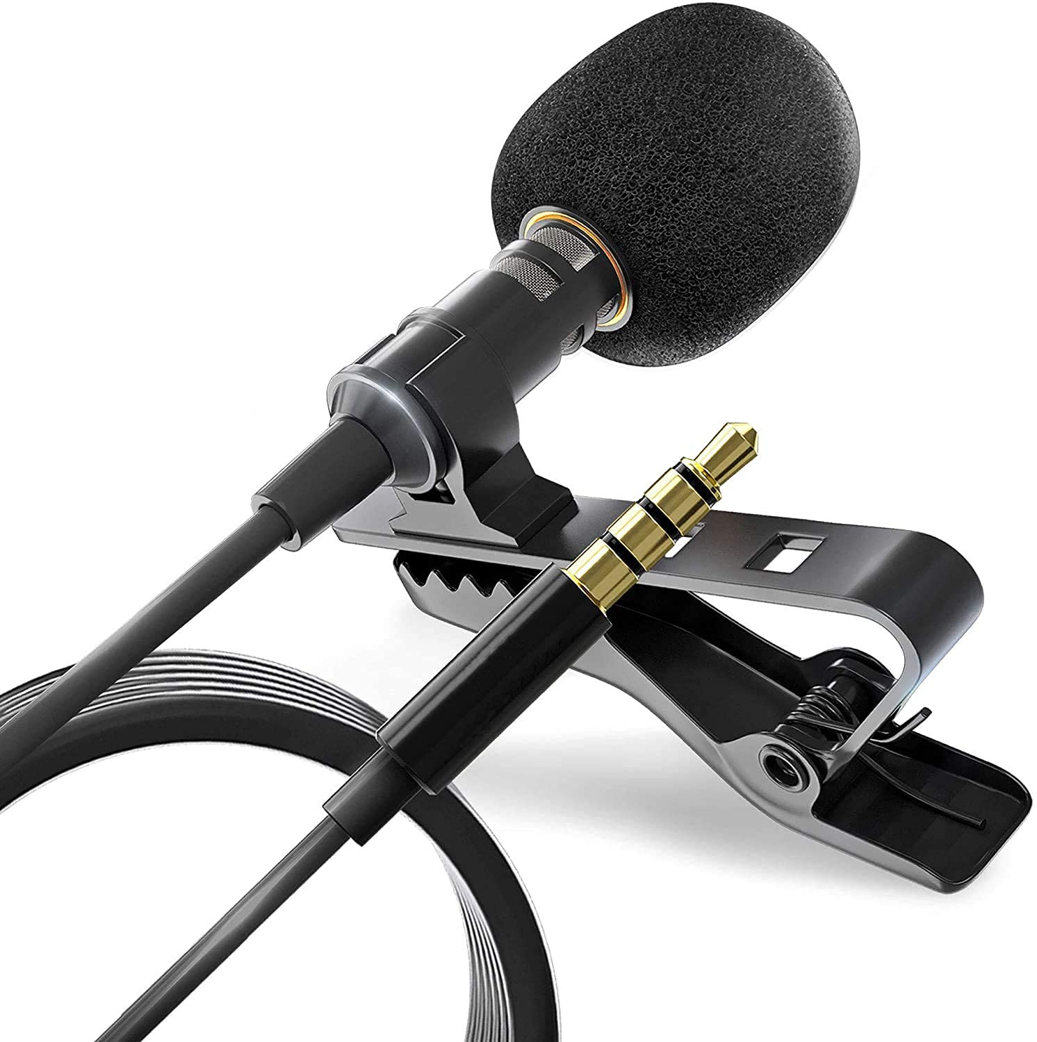 kh 3.5MM 6 Meter Collar Clip Microphone Omnidirectional Mic with Easy Clip On System Perfect for Recording YouTube/Interview/Video Conference/Podcast/iPhone/Android