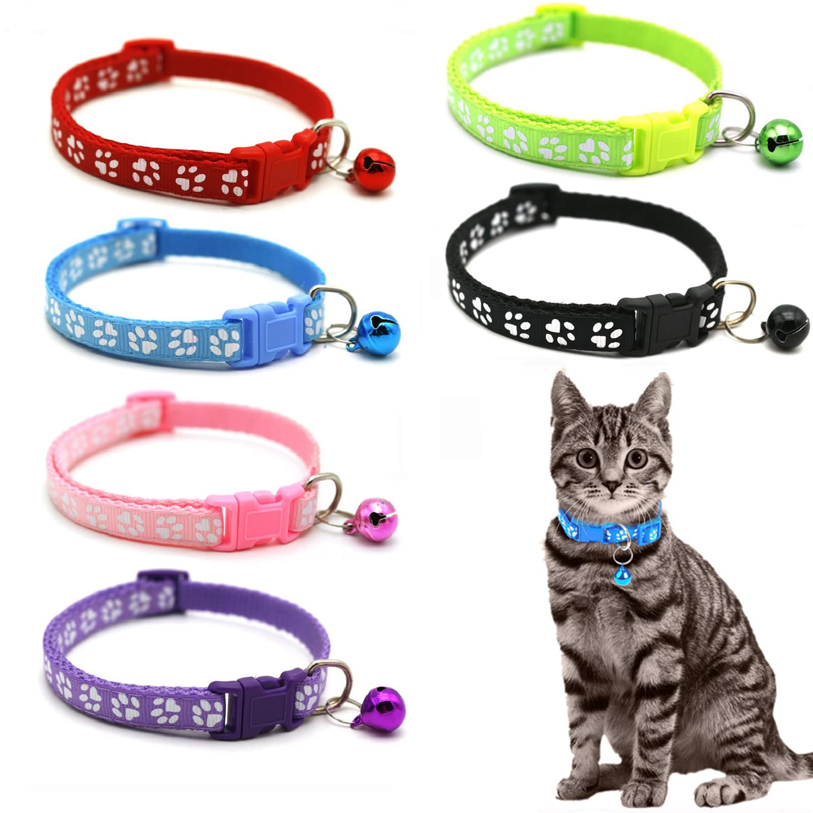 Proxima Direct 6PCS Cat Collar with Bell, Adjustable Kitten Collar, Anti Strangulation Puppy Collar