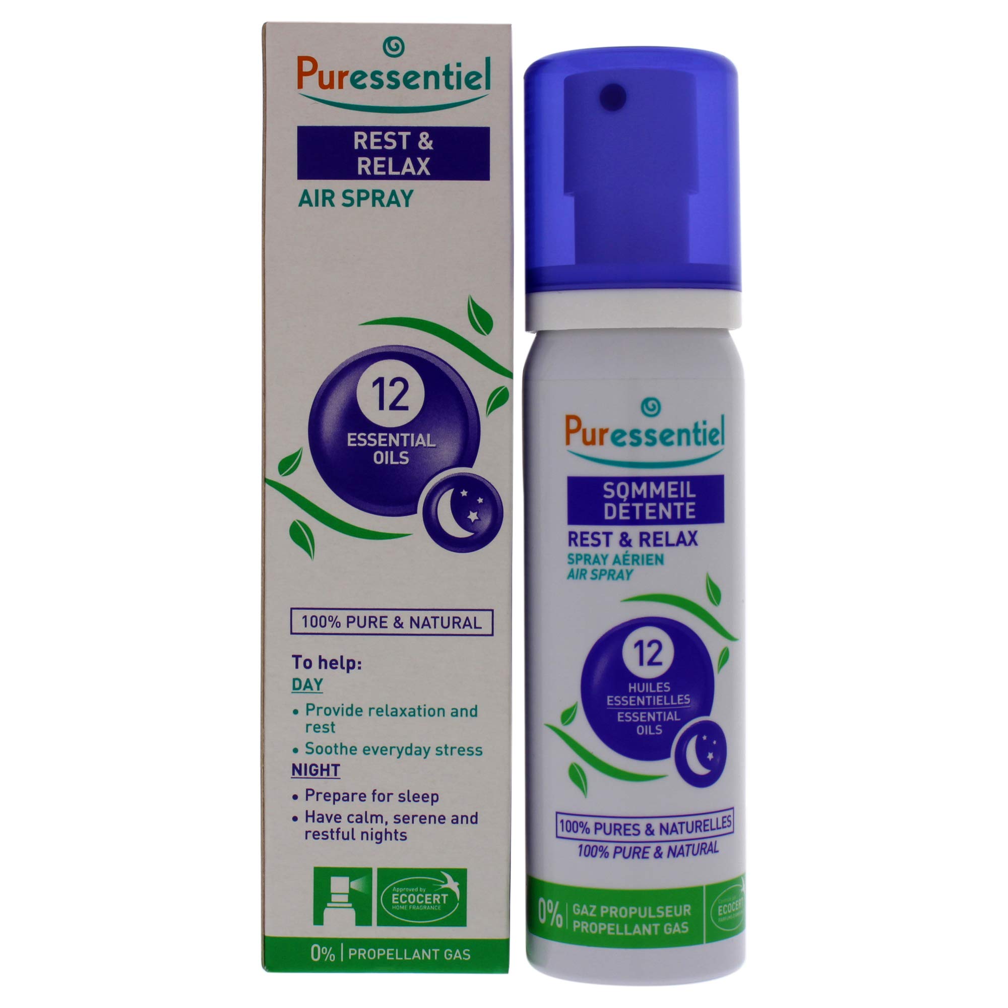 Puressentiel Rest & Relax Air Spray 75ml - natural remedy for serene and restful nights, sleep, relaxation, Tested efficacy, 100% natural origin, 12 essential oils