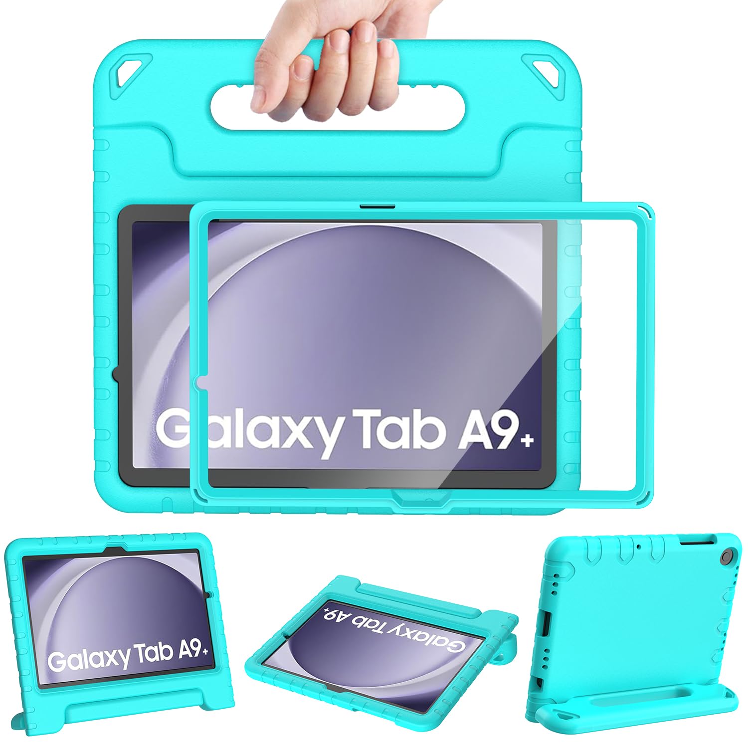 AVAWOKids Case for Samsung Galaxy Tab A9+/A9 Plus 11 Inch 2023 Case with Built-in Screen Protector, Light Weight Shock Proof Handle Stand Kids Friendly Cover for (SM-X210/X216/X218),Turquoise