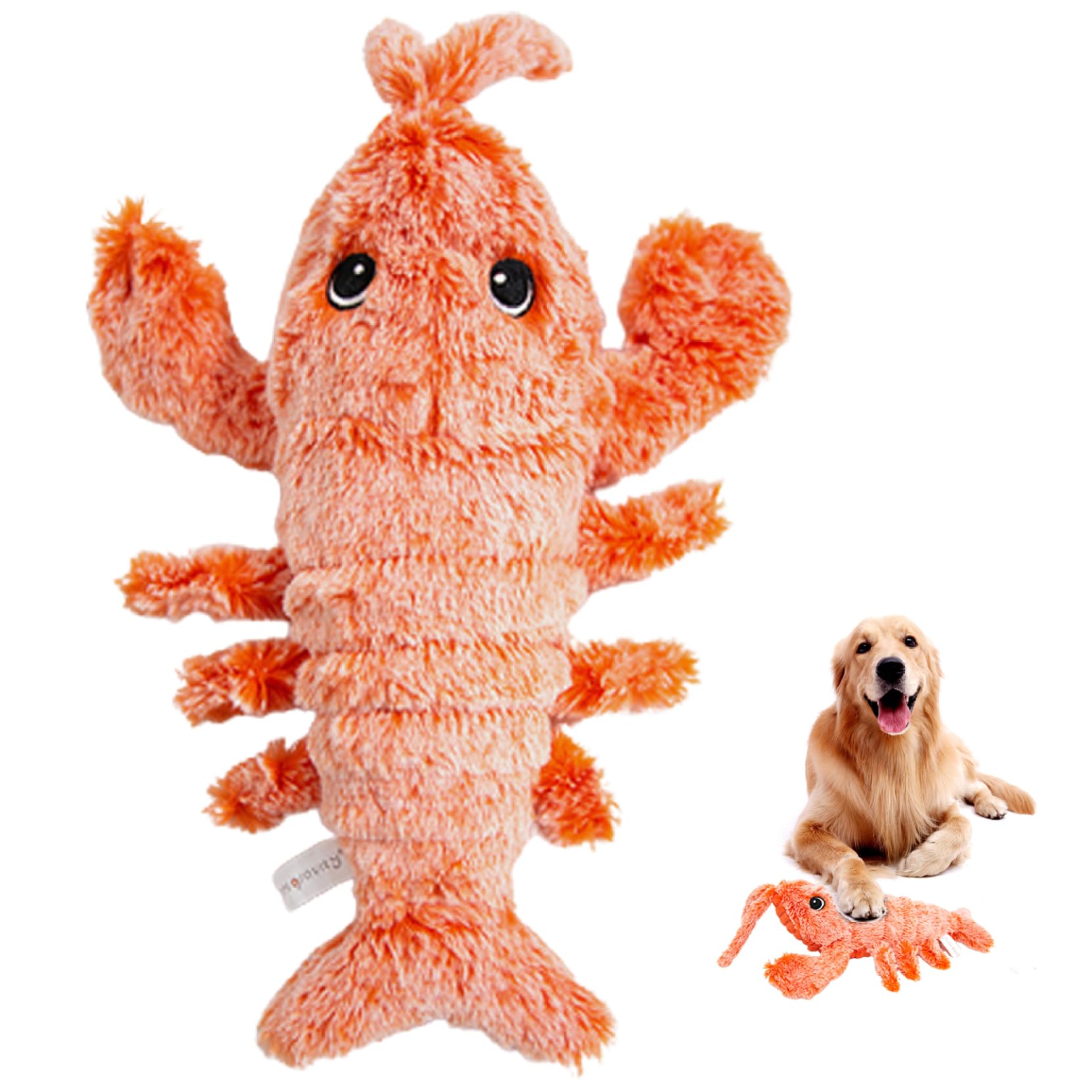 Hemore Floppy Lobster Dog Toys, 26cm Electric Plush Floppy Lobster Dog Chew Toy, USB Charging Pet Interactive Toys, Cat Chewing Stuffed Toy for Dogs Cats (Orange)