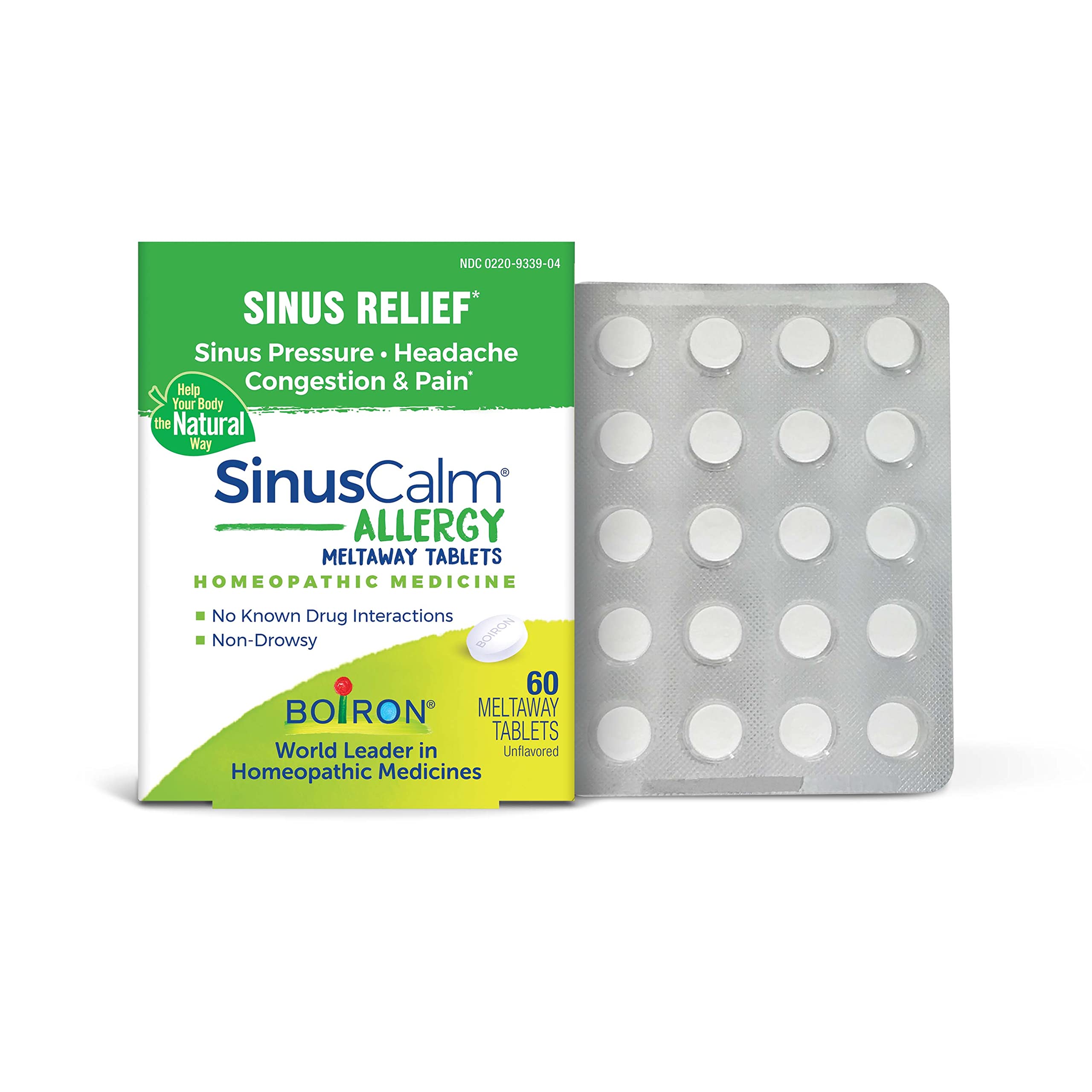 Boiron SinusCalm Allergy Tablets for Relief from Sinus Pressure, Sinus Headache, or Sinus Congestion and Pain - 60 Count