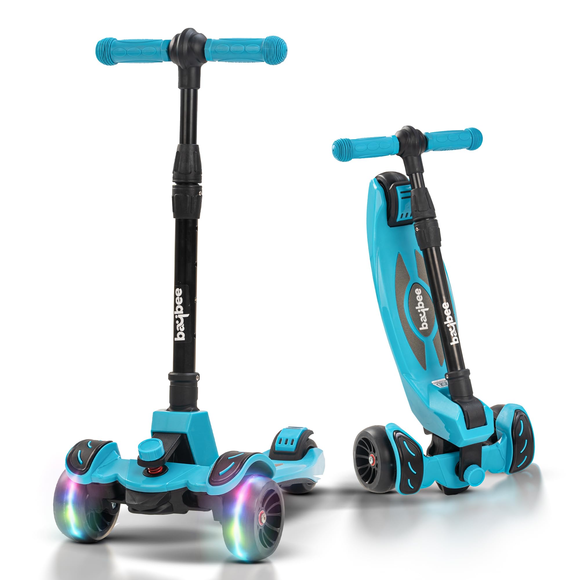 BAYBEEPenta Scooter for Kids, 3 Wheel Kids Scooter, Smart Kick Scooter with Foldable & Height Adjustable Handle, Scooter with LED PU Wheels & Brake, Skate Scooter for Kids Age 3-10 Years