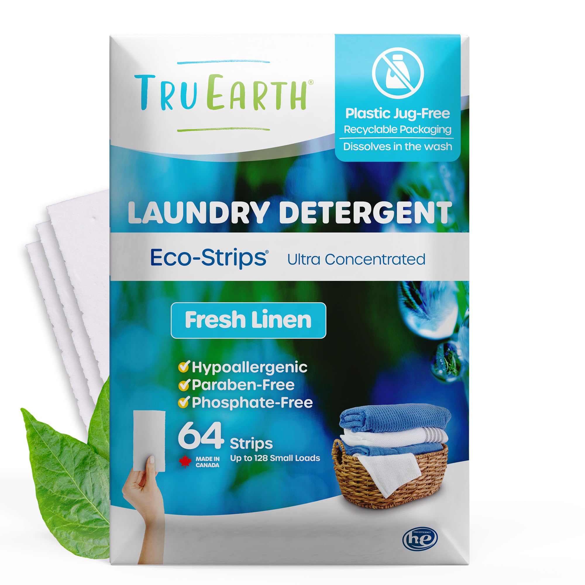 Tru EarthCompact Dry Laundry Detergent Sheets - Up to 128 Loads (64 Sheets) - Paraben-Free - Original Eco-Strip Liquidless Laundry Detergent, Travel Laundry Sheets - Fresh Linen