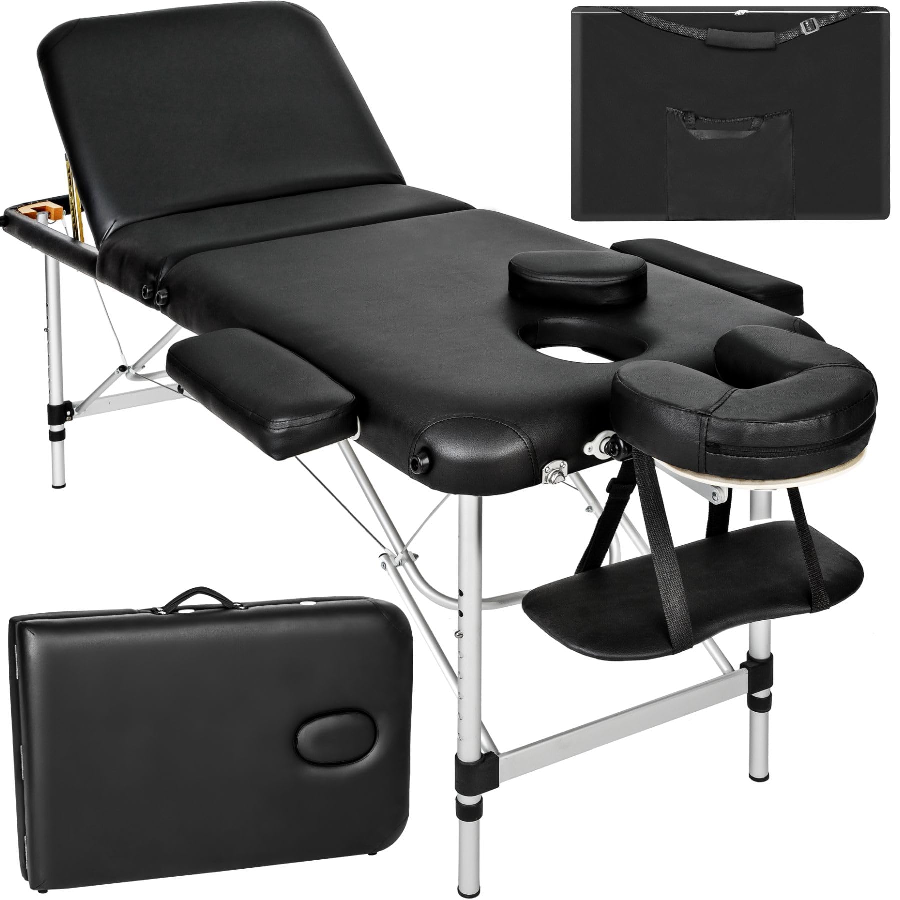 TecTake Massage Table Massage Table Massage Bench in Aluminium 3 Zones (Black | No. 401045)