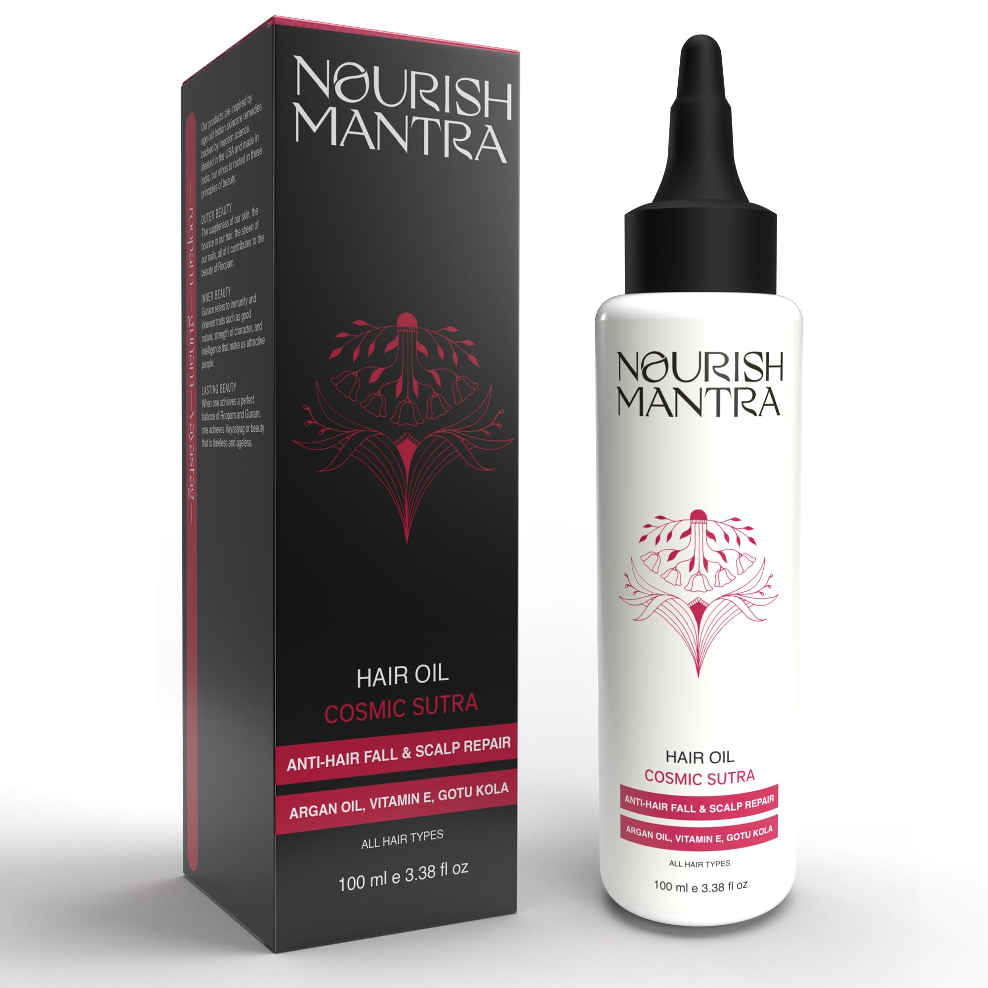 NOURISH MANTRA Cosmic Sutra Vitamin E Hair Oil | With Argan Oil & Gotu Kola | Hair Growth Oil | Nourishing & Volumizing | Promotes Hair Growth | Sulphate & Parabens Free | 100ml | For Women & Men