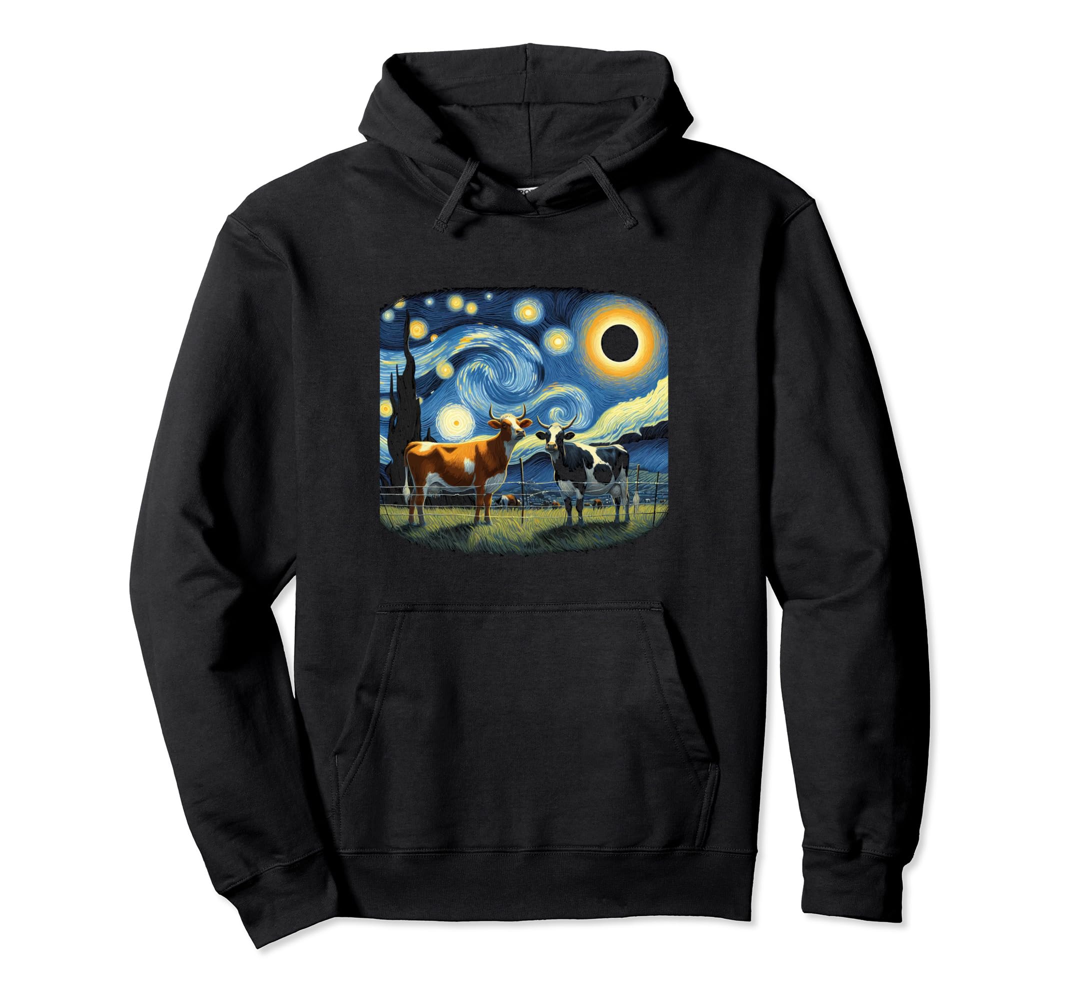 Cow Looking at Eclipse Cool Artistic Total Solar Eclipse Pullover Hoodie