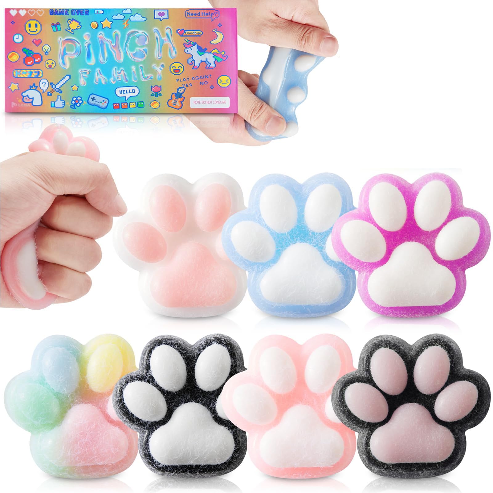 Beauenty Squishy Cat Paw Squeeze Toys,7Pcs Random Color Squishy Fidget Toy,Kawaii Squishies Sensory Toys, Furry Paws Squishy for Party Favors,Funny Novelty Things Suitable for Adults Kids