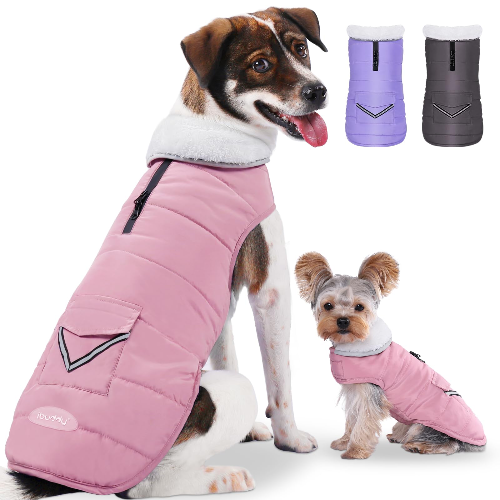 iBuddy Dog Winter Coats with Fleece Vest,Waterproof Warm Dog Snow Jacket Windproof, Reflective Adjustable Pet Dogs Cold Winter Coat for Dogs Girl Boy