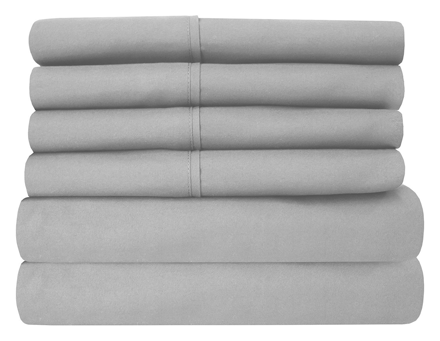 Split Cal King Royal Collection 1900 Egyptian Cotton Bamboo Quality Bed Sheet Set with 2 - 36"X 84" Fitted, 1 Flat and 2 King P/Cases. Wrinkle Free Shrinkage Free (Silver/ Light Grey, Split Cal King)