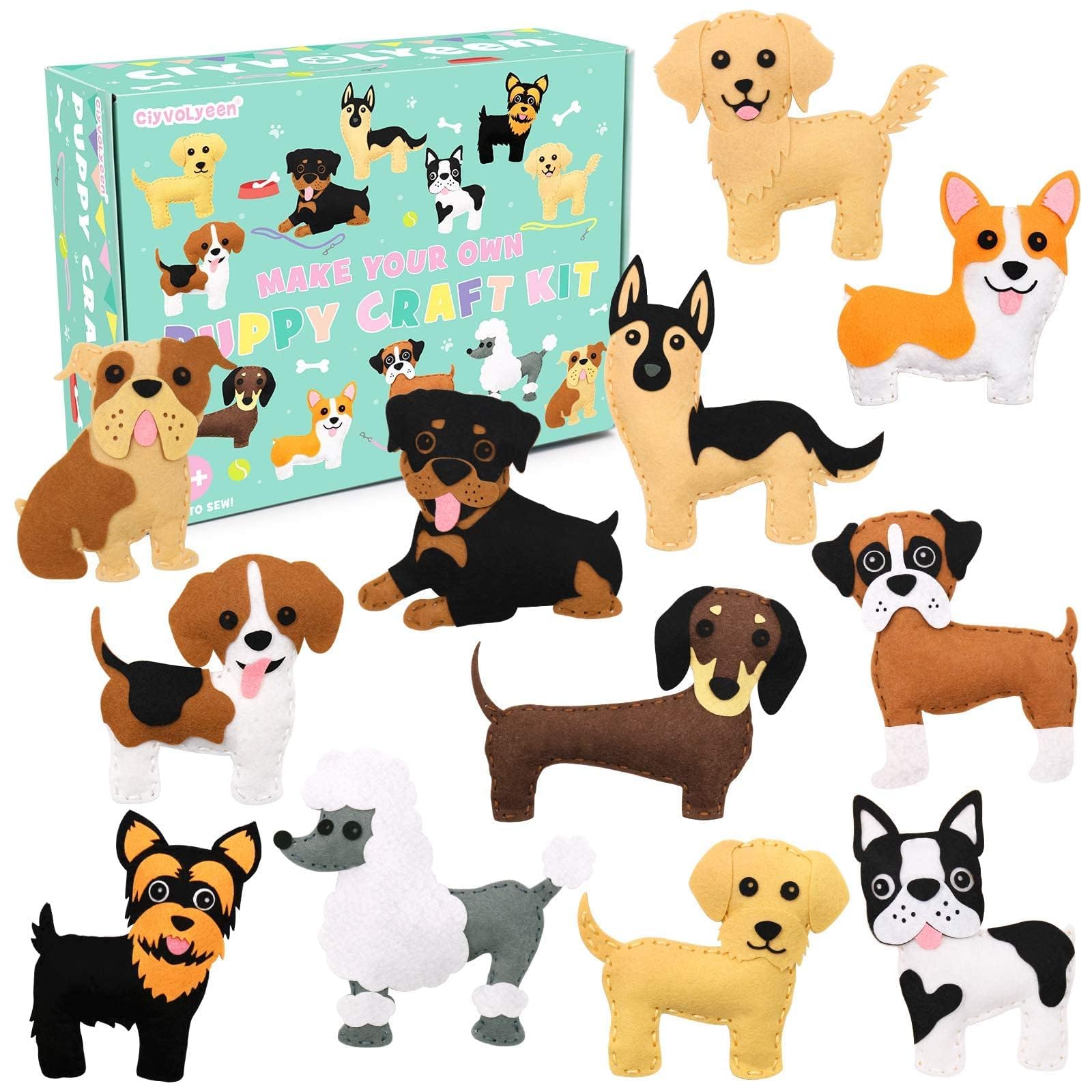 CiyvoLyeen Puppy Craft Kit Kids DIY Crafting and Sewing Set Dog Stuffed Animal Felt Plushie for Girls and Boys Educational Beginners Sewing Set Sewing Kits for Kids Age 8 9 10 11 12