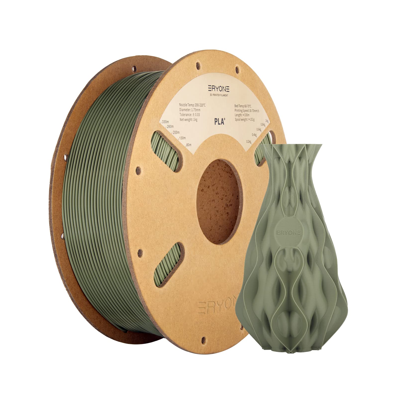 ERYONE PLA Plus Filament 1.75mm PLA+ 3D Printer Filament +/-0.03mm, 1kg (2.2lbs)/ Spool, Army Green