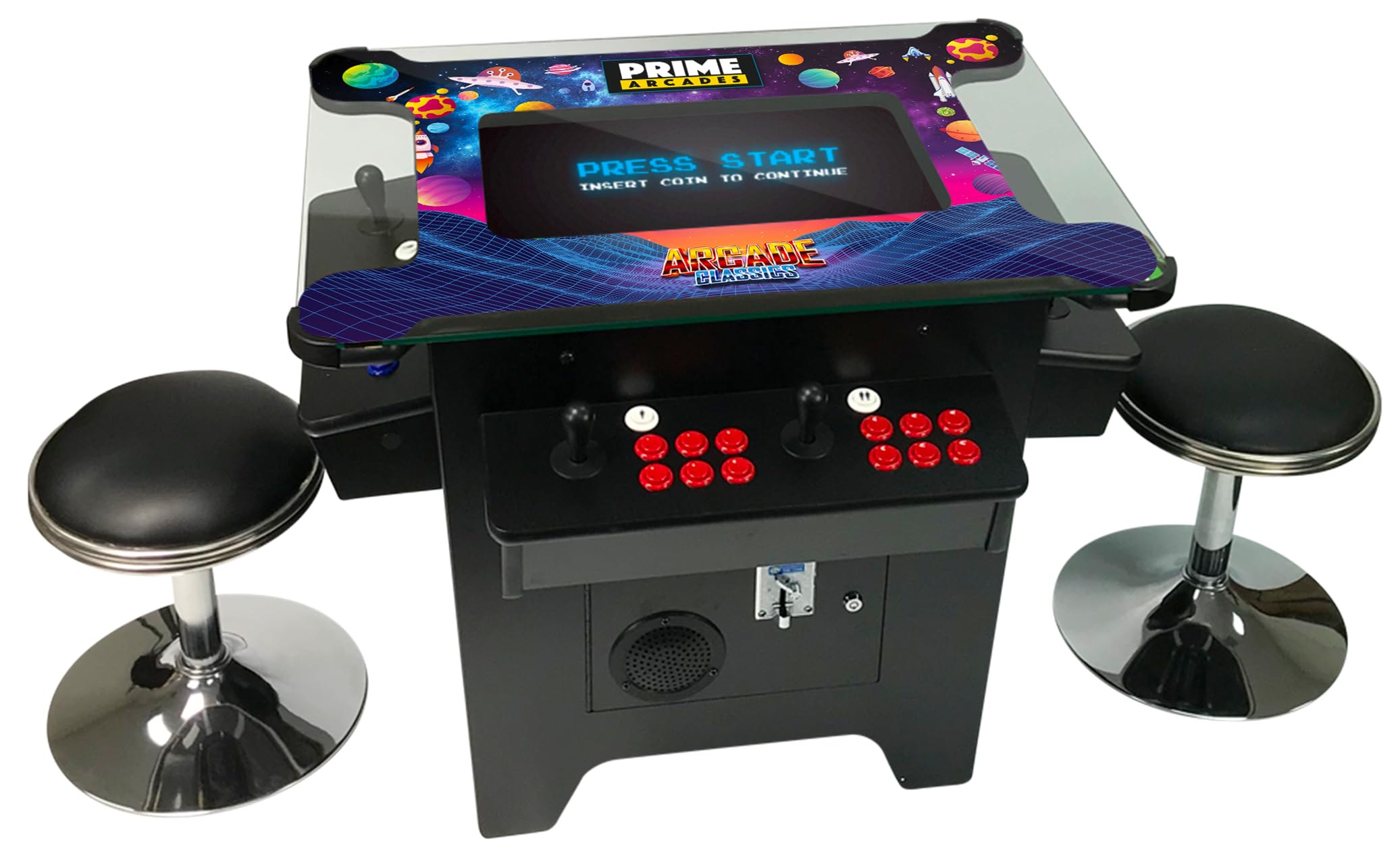 LLC Cocktail Arcade Machine 3512 Games in 1 with 80's and 90's Classics Includes 2 Chrome Stools 5 Year Warranty New Large 26" LED Monitor