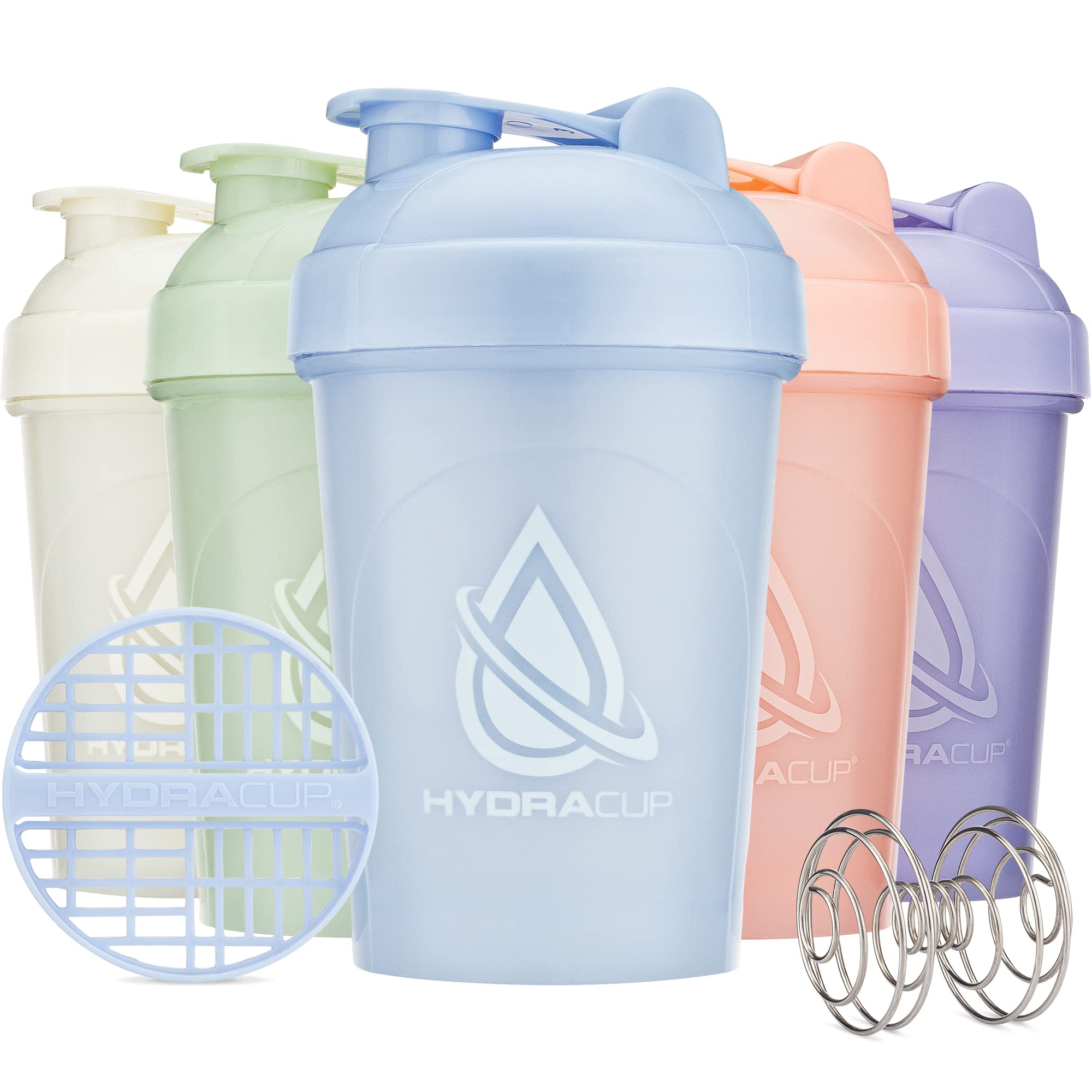 Hydra CupProFlow [5 Pack] 20 oz Small Shaker Bottles for Protein Shakes, Shaker Cups with Ball Blender Whisk, Shaker Bottle with Handle, Travel To Go, BPA Free (Bright Colors)