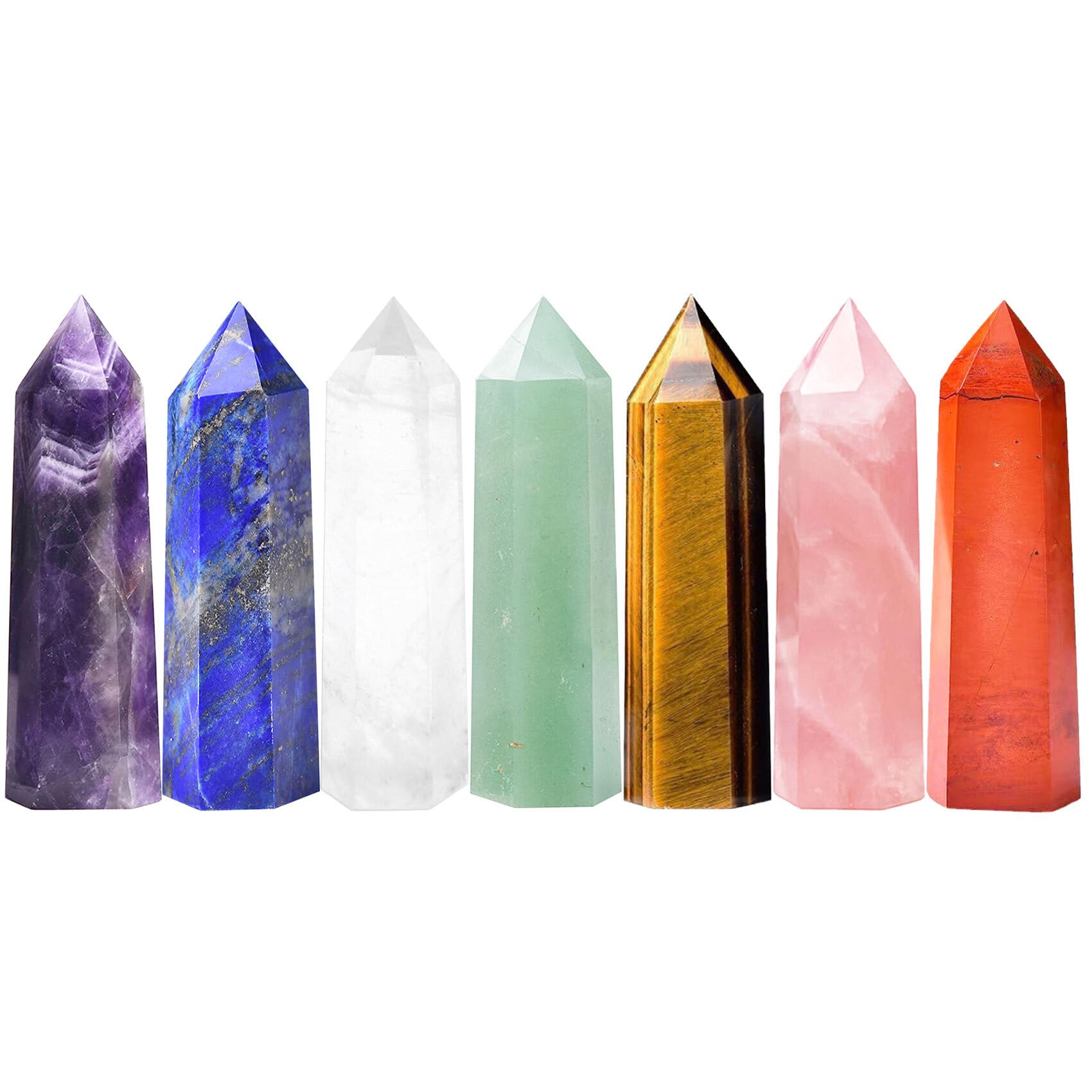 7pcs Natural Quartz Crystal Wand Set - Healing Pointed Towers for Energy Meditationand 7 Chakra Balancing