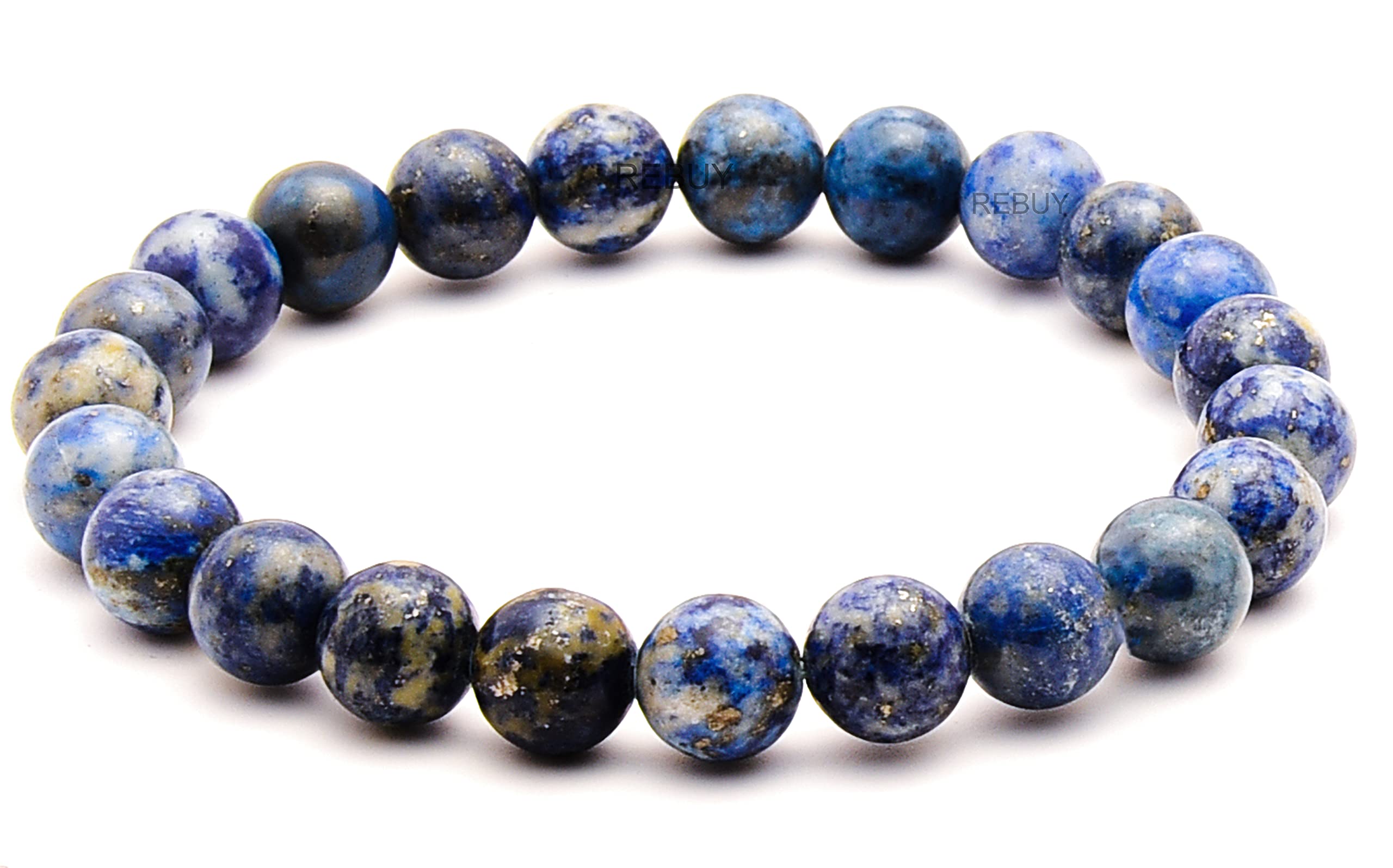 REBUYLapis Lazuli Bracelet Crystal Healing Bracelet Gemstone Bracelet Jewelry for Men & Women, Color Blue, Bead Size 8 mm