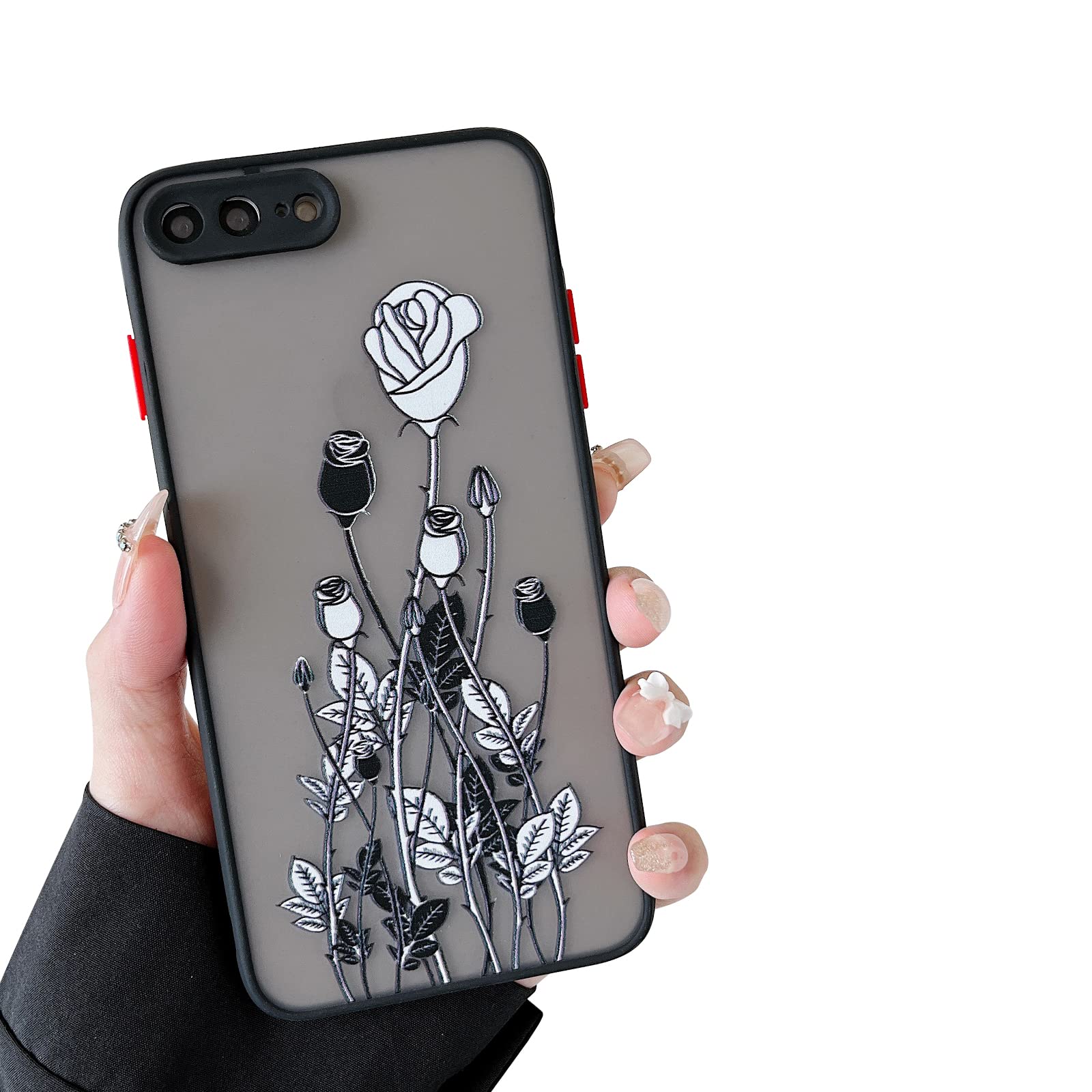 ZTOFERACompatible with iPhone 8 Plus case Cute, Matte Anti-Scratch Clear Black Floral Butterfly Rose Shockproof Lightweight Protective Case for iPhone 7 Plus, 5.5" - Rose