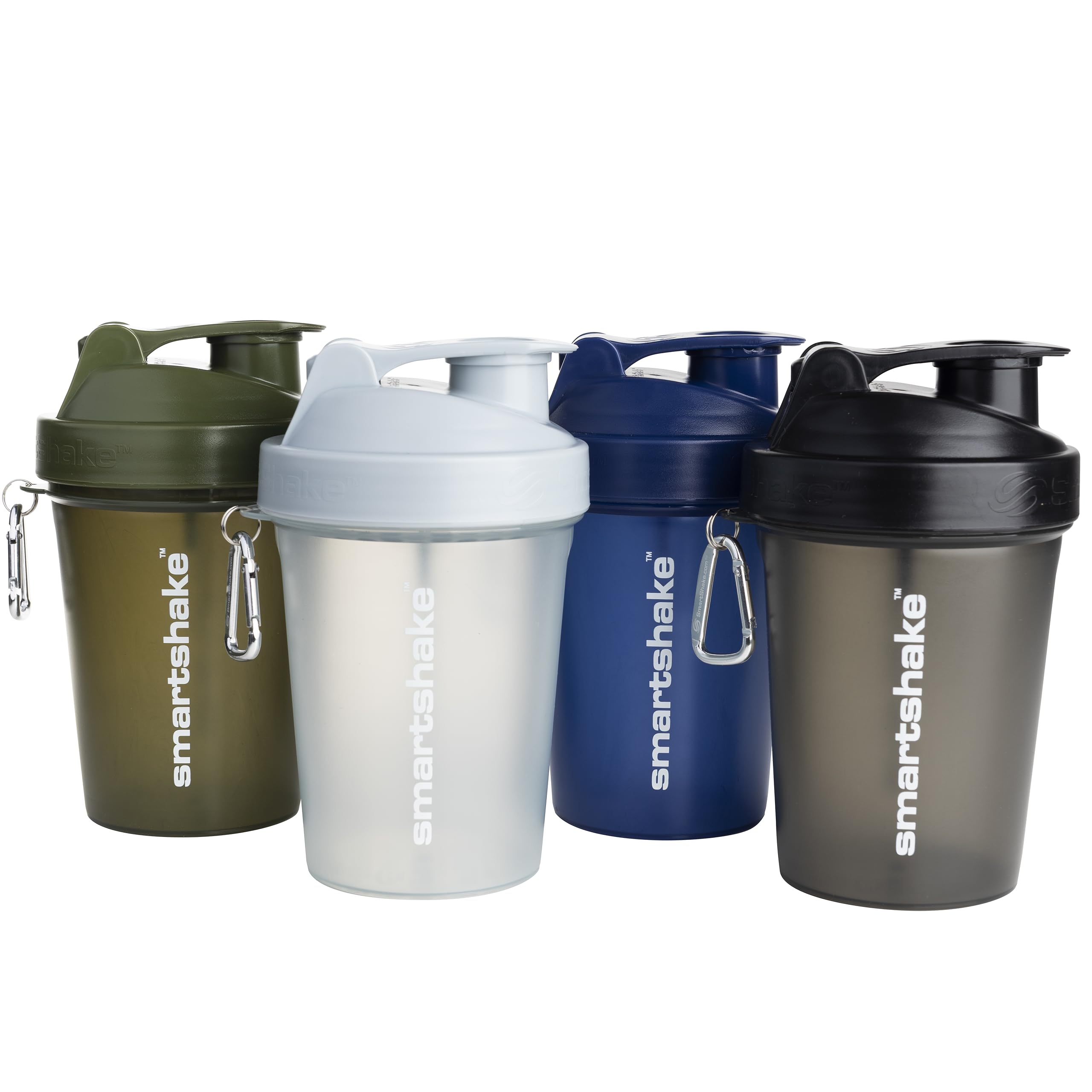 Smartshake Lite 4-Pack Protein Shaker Bottle 400 ml | 13.5 oz - Leakproof Screw-on Lid - BPA Free – Unisex - Mist Grey, Army Green, Black, Navy Blue