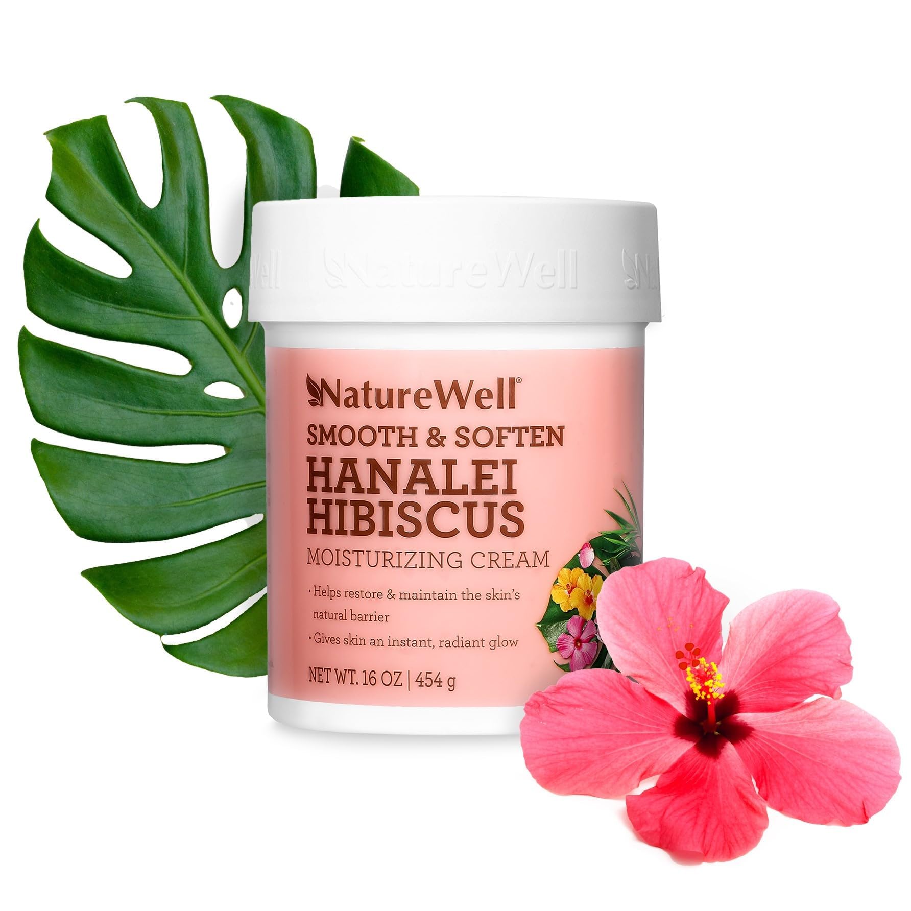 NATURE WELLHanalei Hibiscus Smooth & Soften Moisturizing Cream For Face & Body, Infused With Natural Oils & Extracts, Restores Skin Moisture Barrier, 16 Oz.